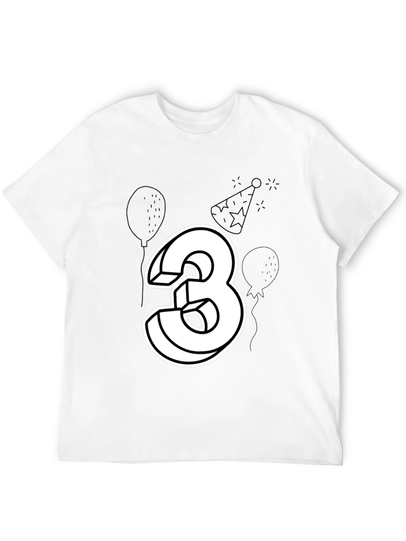 Birthday Number 3 T-Shirt - Black Cotton Tee