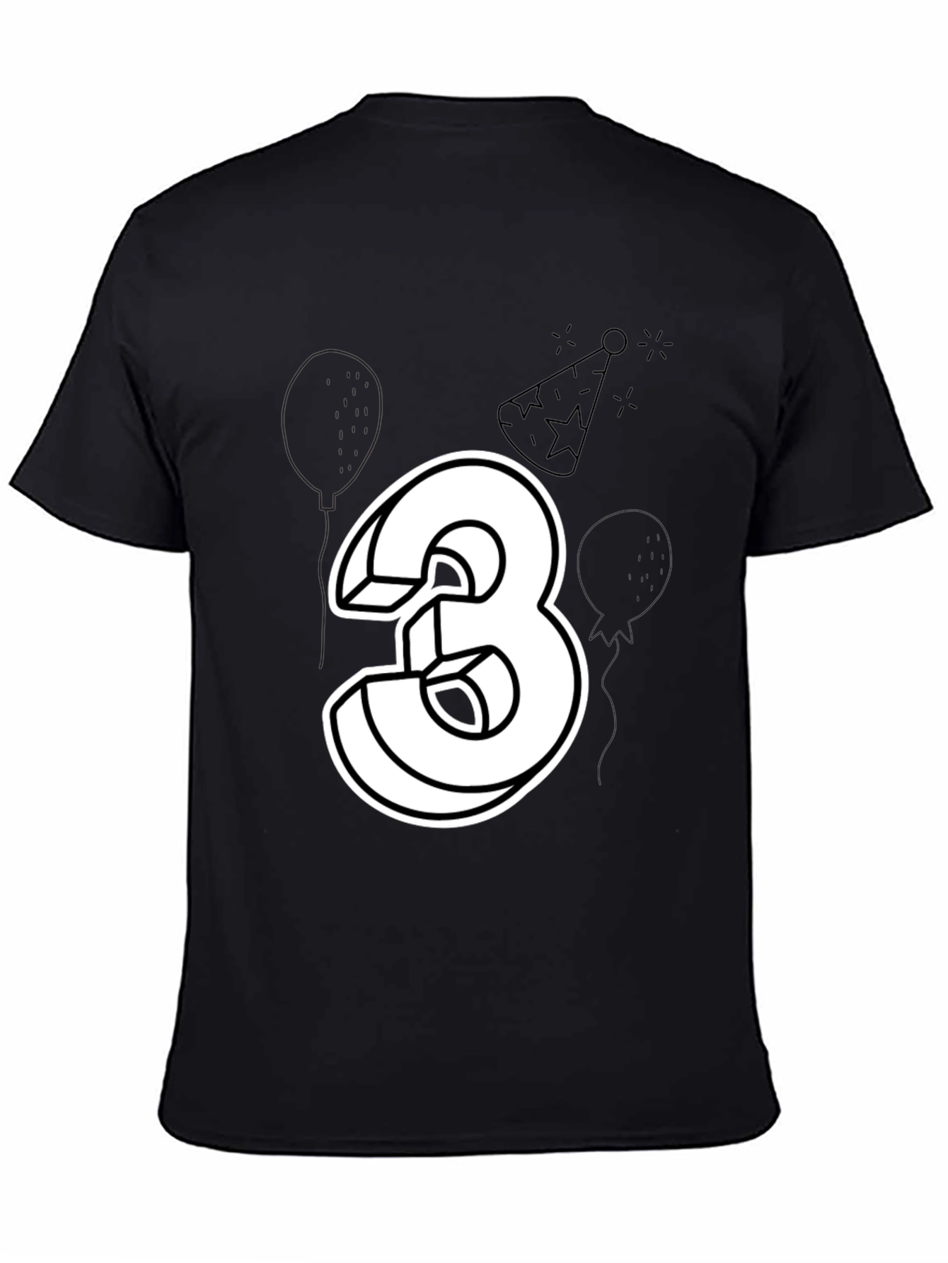 Birthday Number 3 T-Shirt - Black Cotton Tee