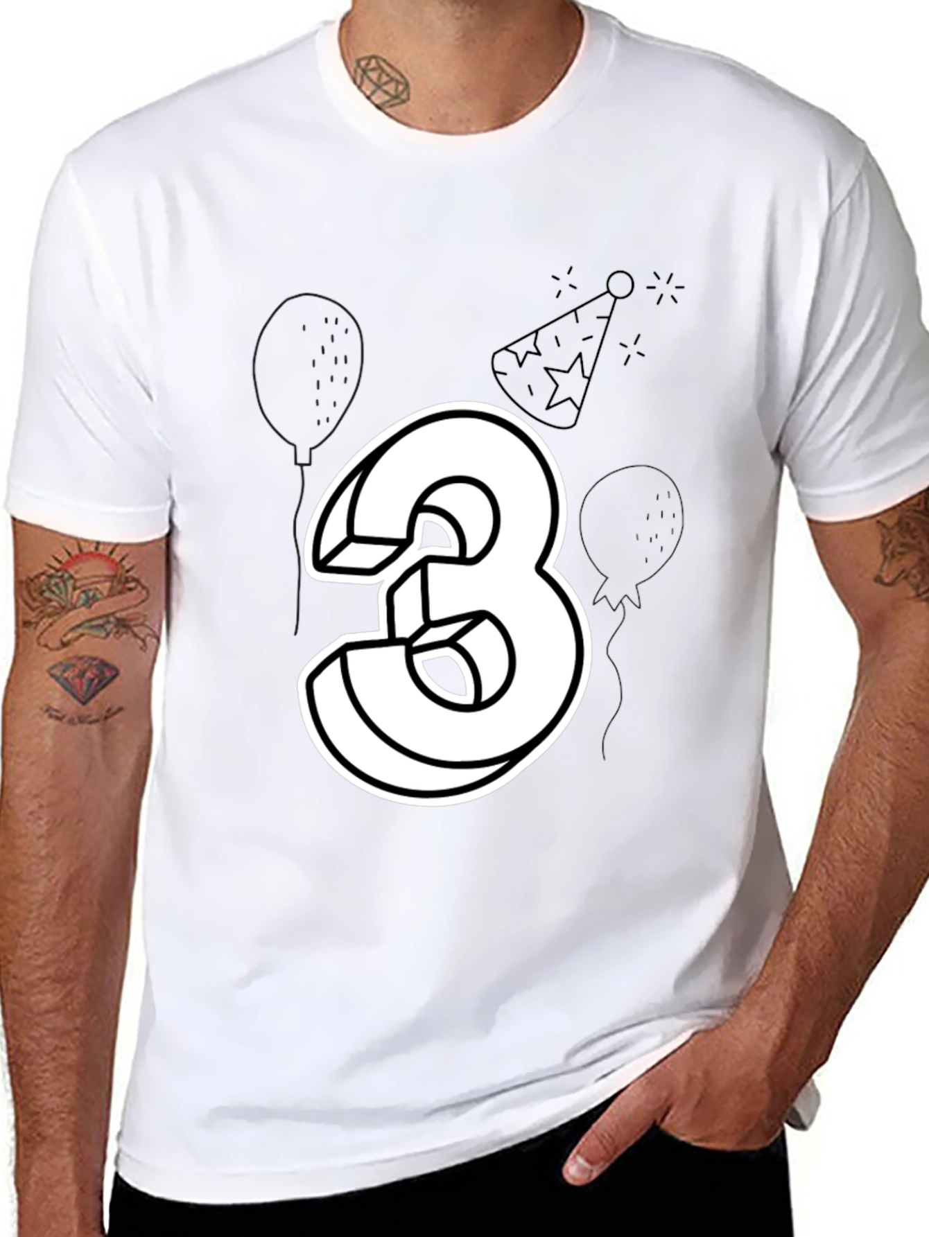 Birthday Number 3 T-Shirt - Black Cotton Tee