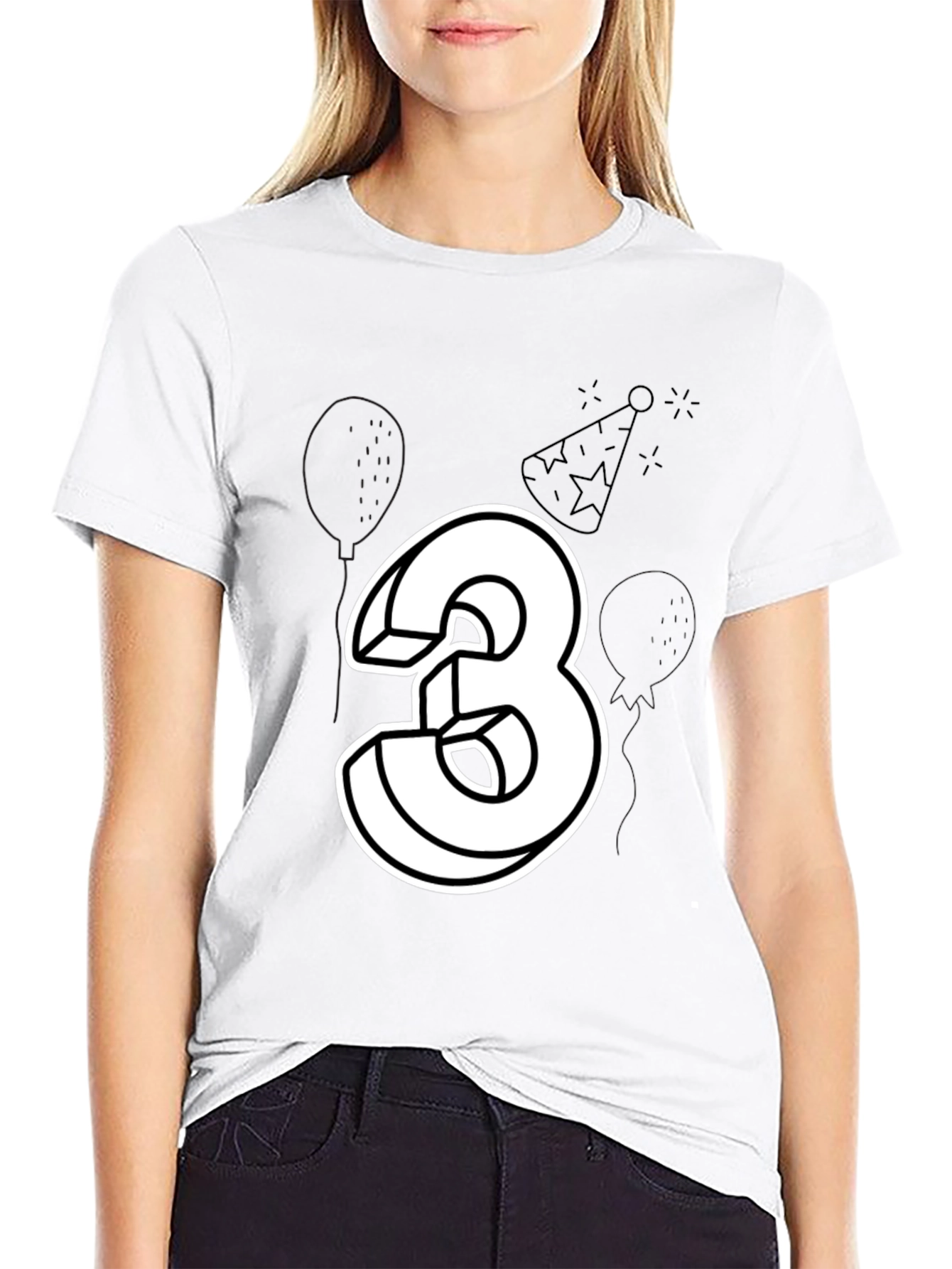 Birthday Number 3 T-Shirt - Black Cotton Tee