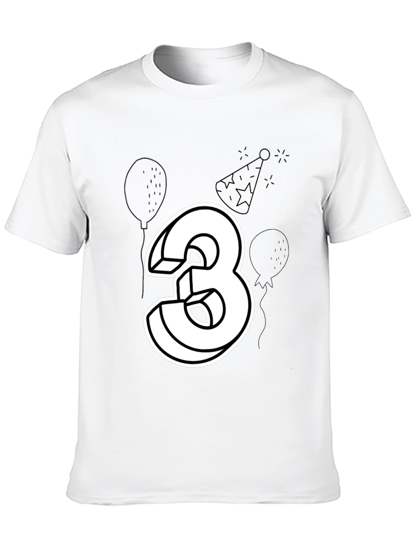 Birthday Number 3 T-Shirt - Black Cotton Tee