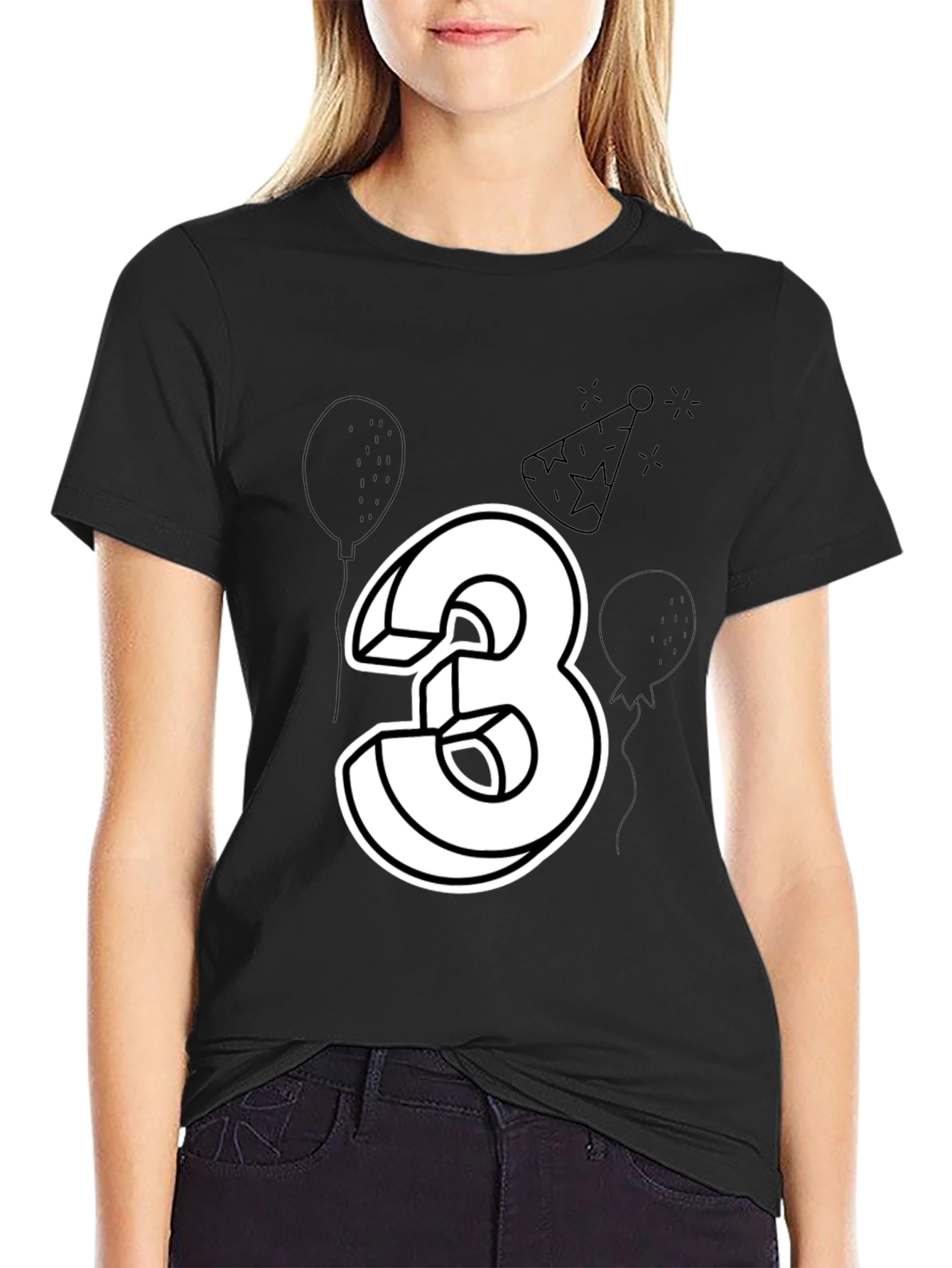 Birthday Number 3 T-Shirt - Black Cotton Tee