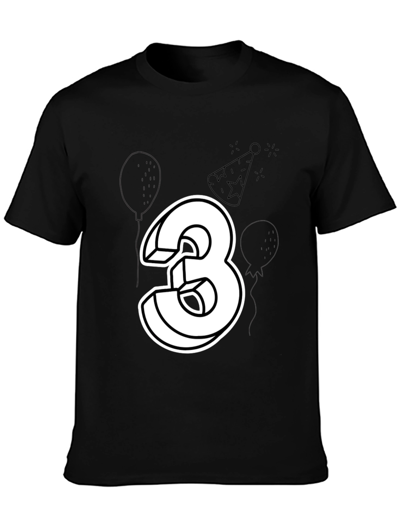Birthday Number 3 T-Shirt - Black Cotton Tee