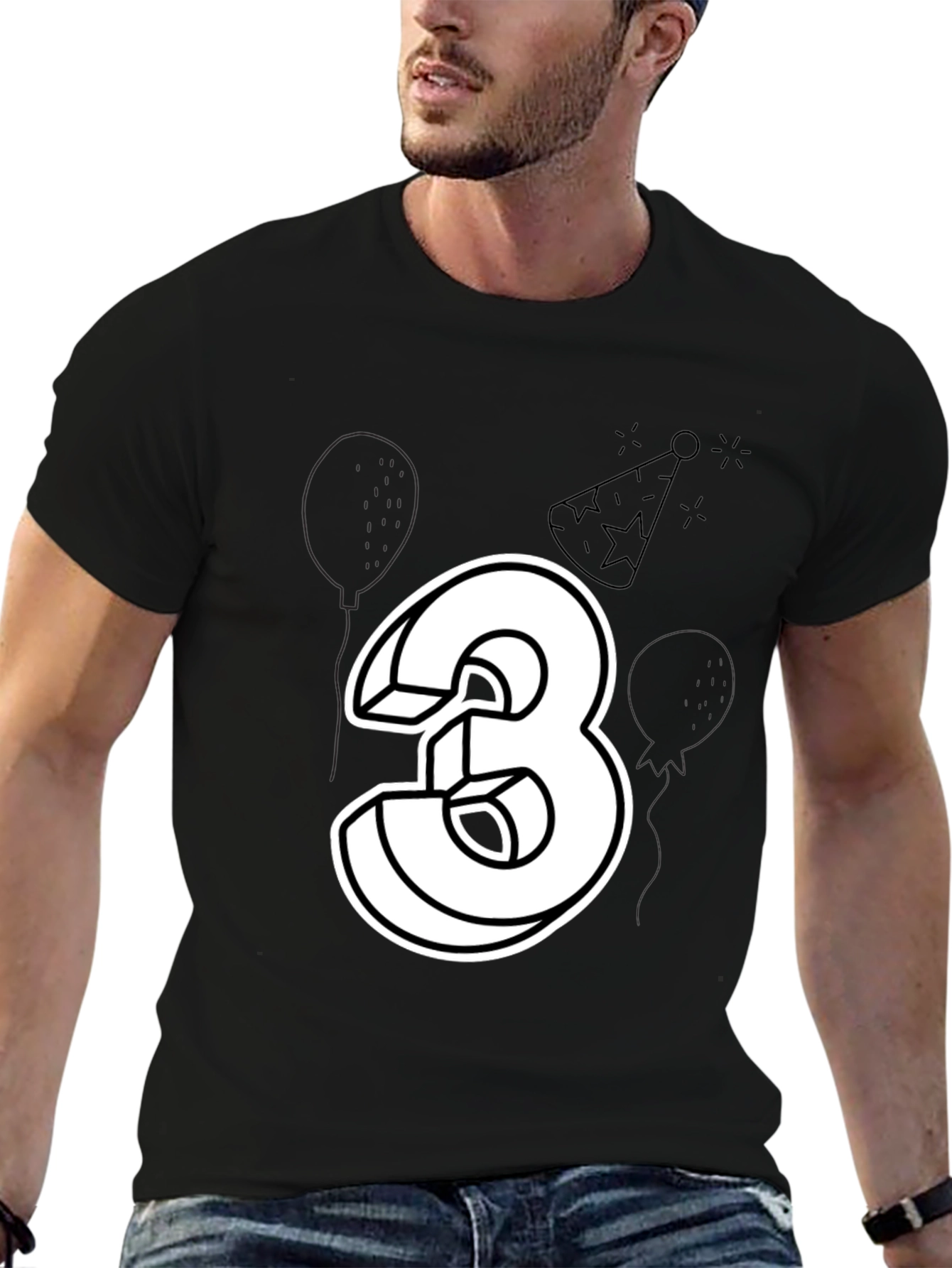 Birthday Number 3 T-Shirt - Black Cotton Tee