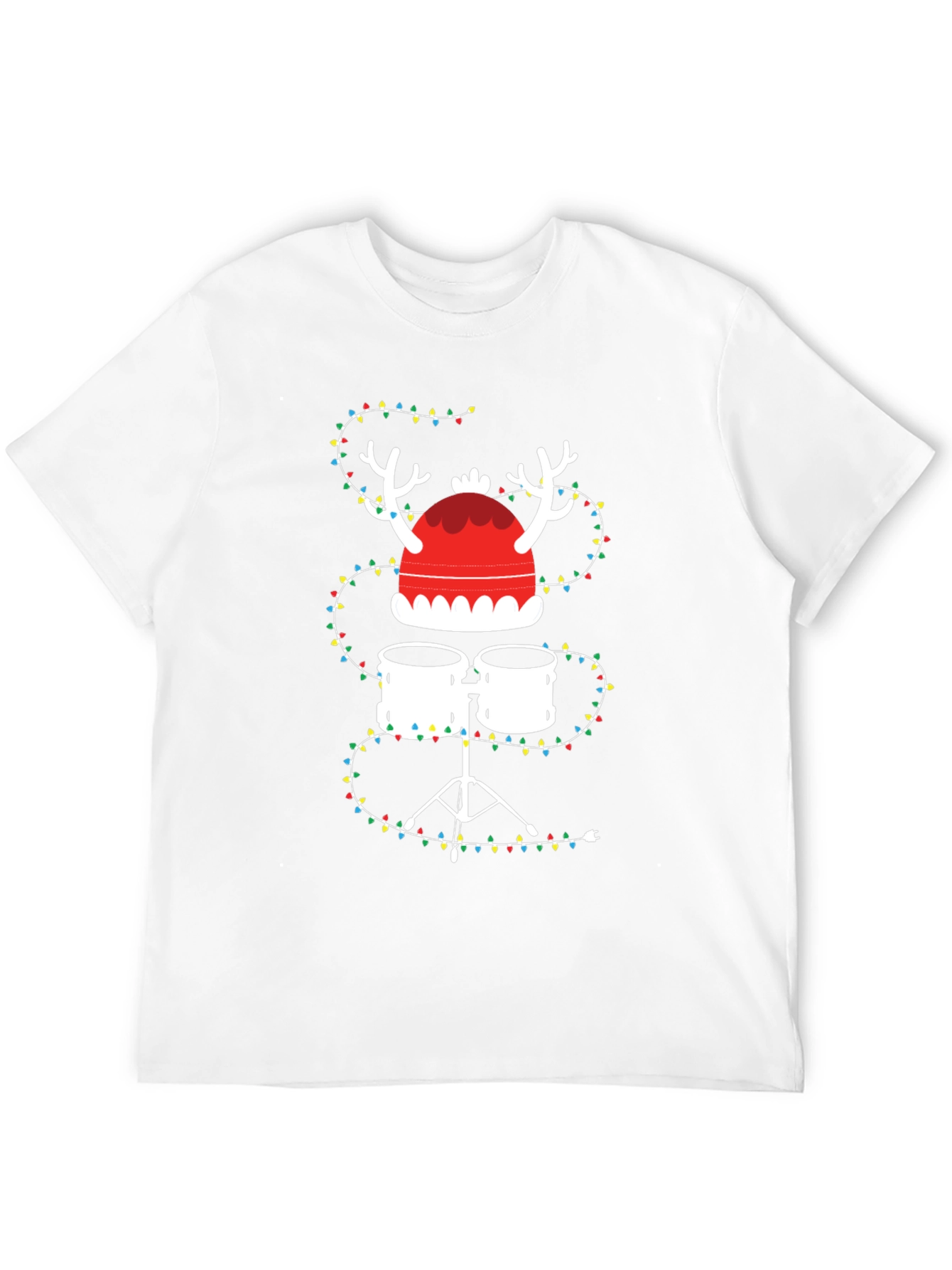 Drum Set Christmas Tee with Lights and Reindeer Hat