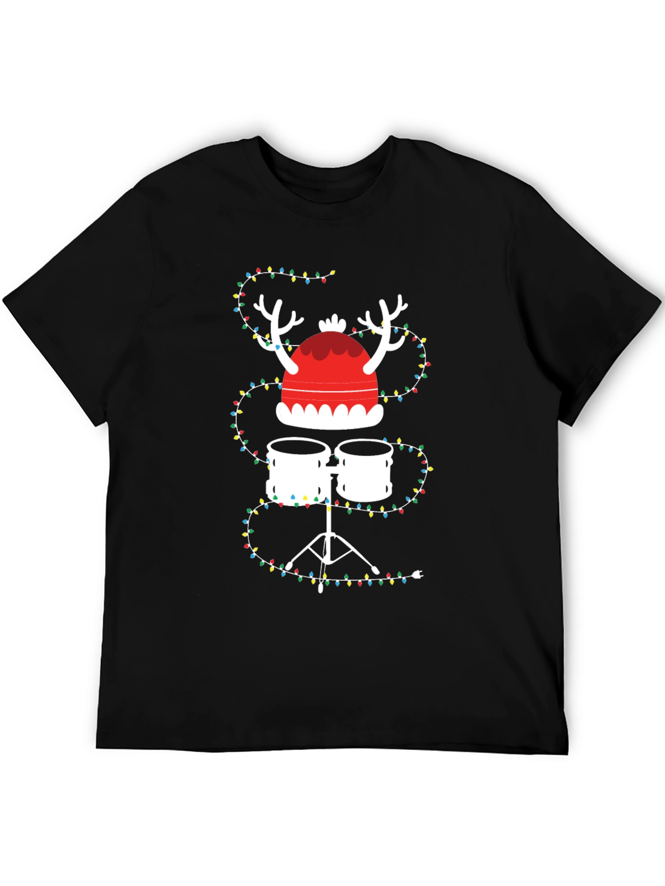Drum Set Christmas Tee with Lights and Reindeer Hat