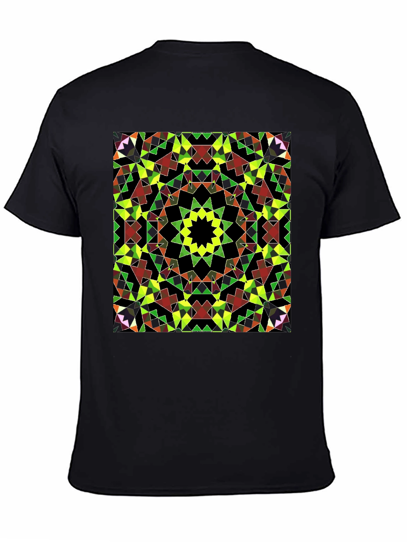 Geometric Mosaic Print Black T-Shirt