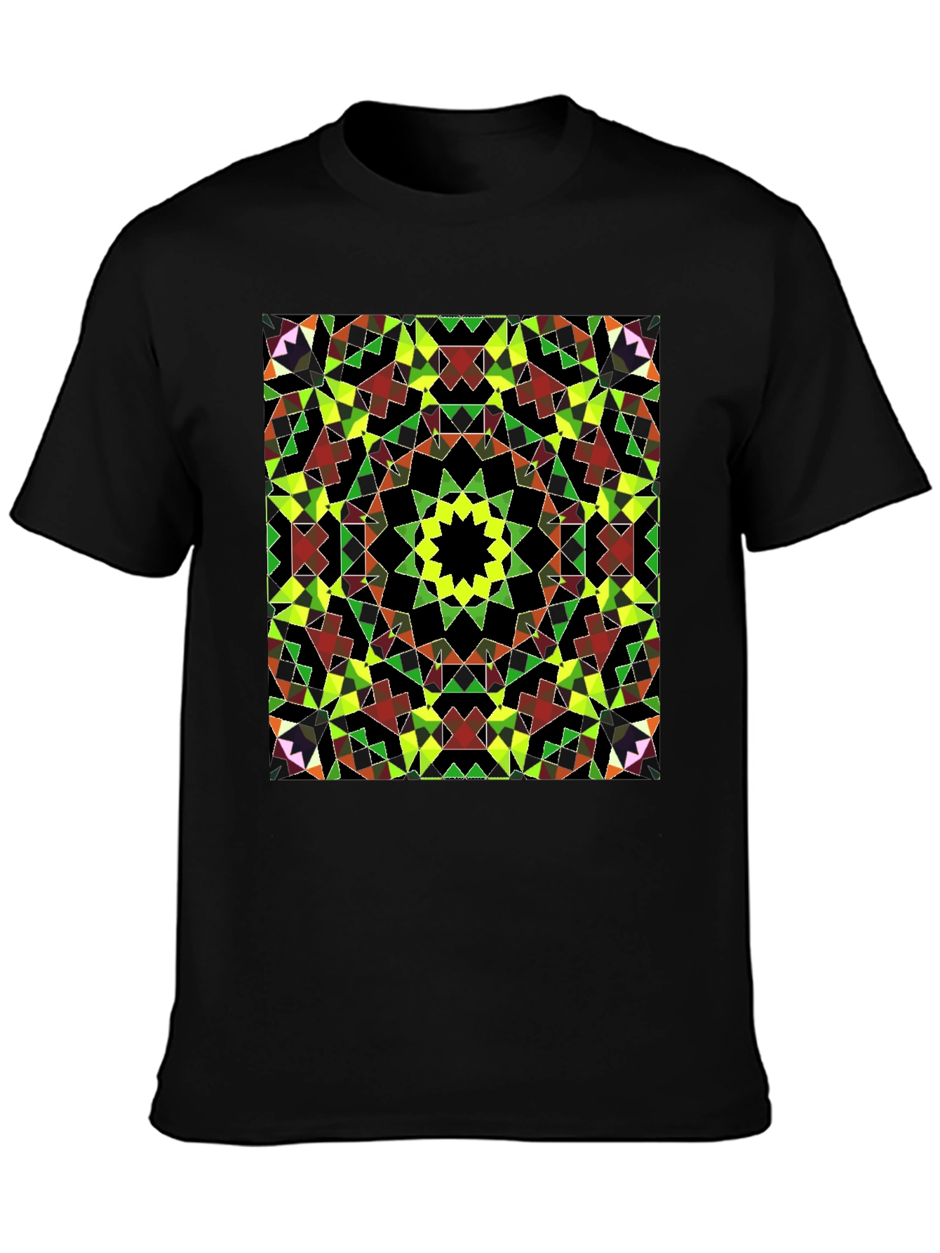 Geometric Mosaic Print Black T-Shirt