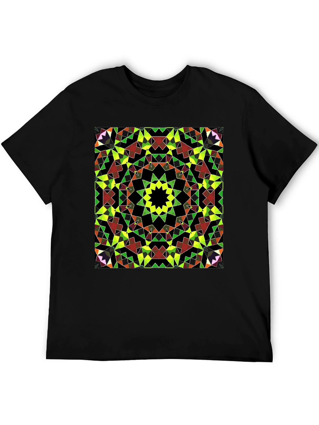Geometric Mosaic Print Black T-Shirt