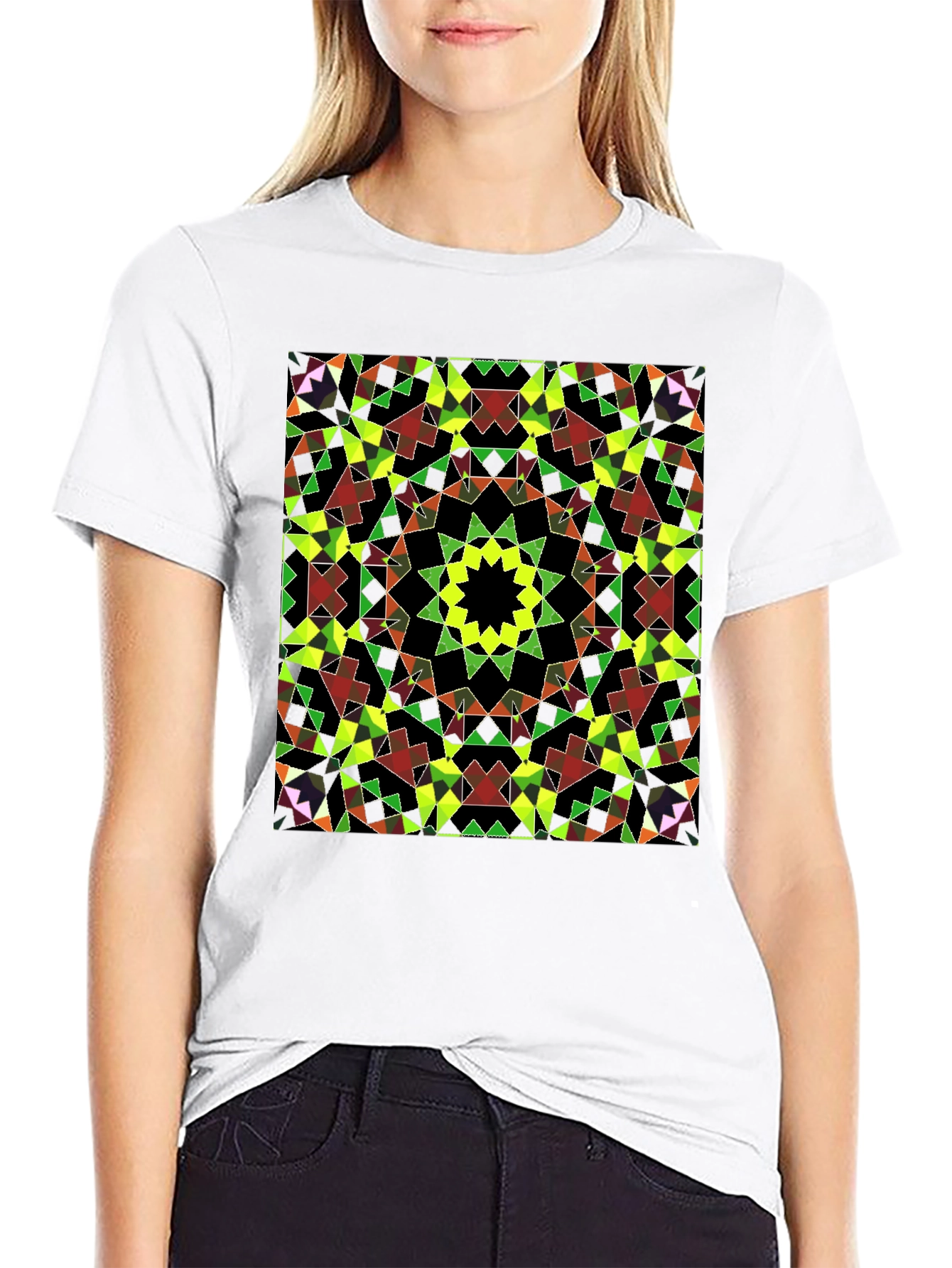 Geometric Mosaic Print Black T-Shirt