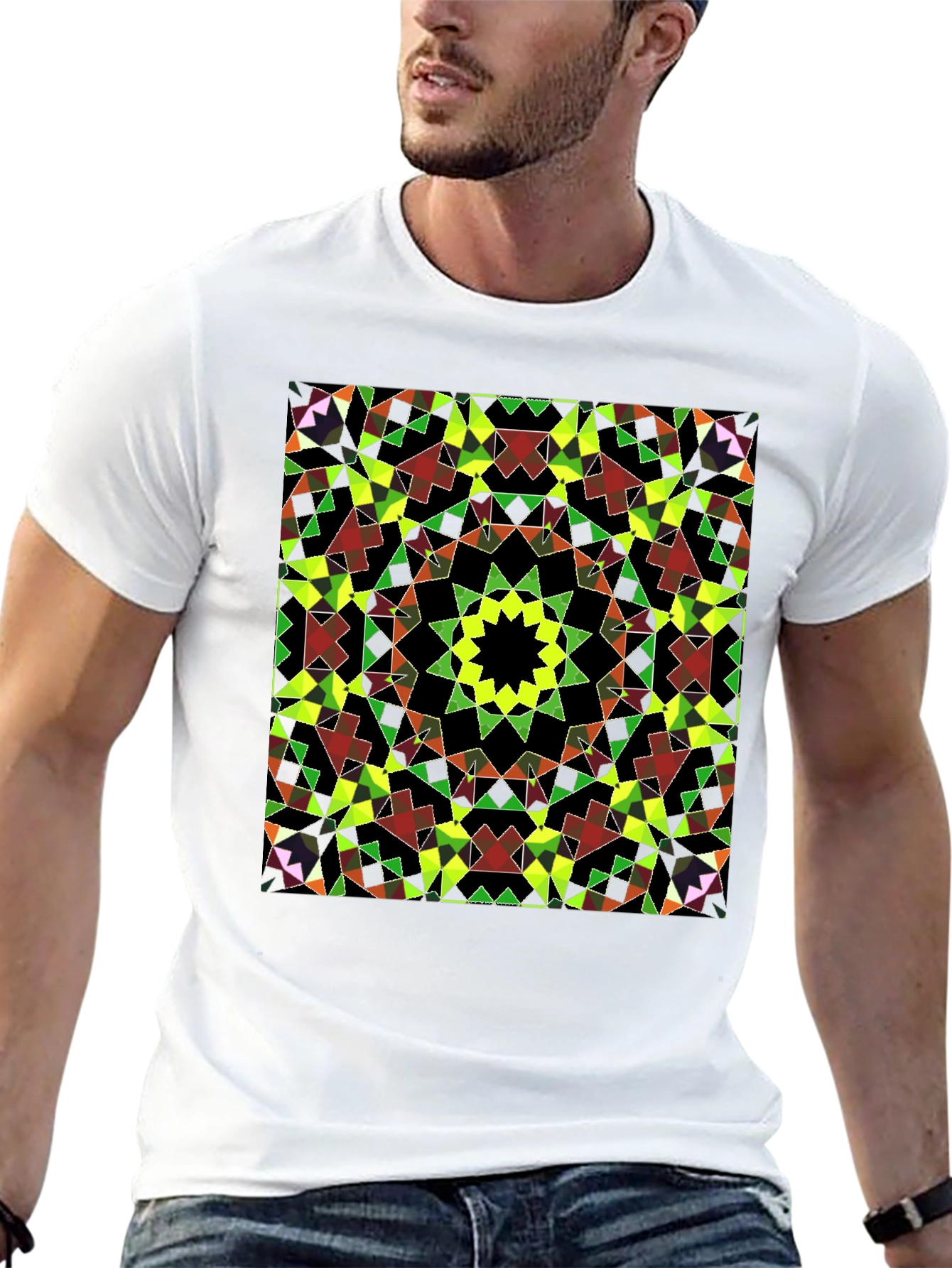 Geometric Mosaic Print Black T-Shirt