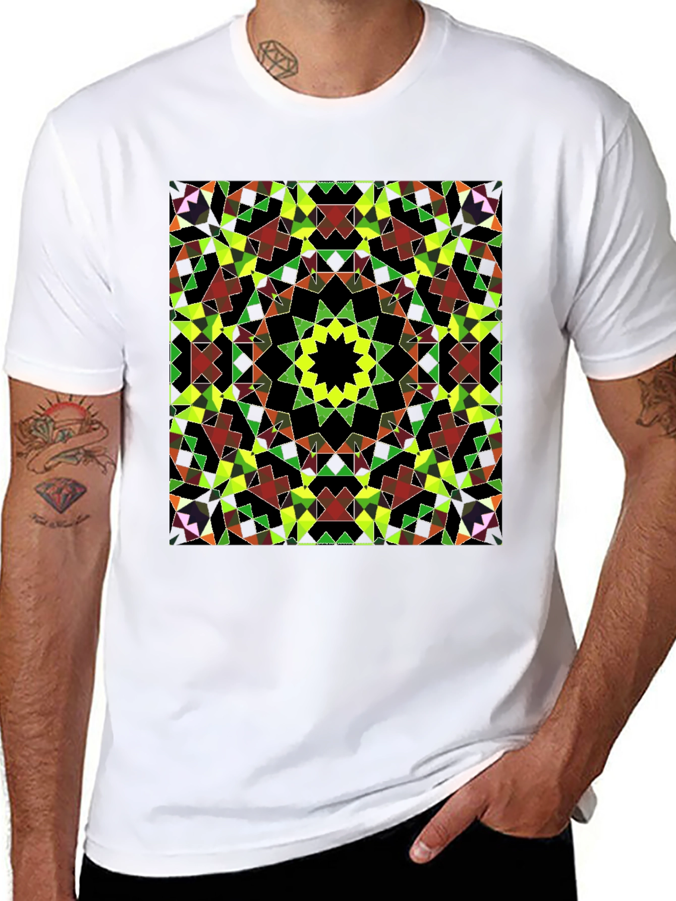 Geometric Mosaic Print Black T-Shirt