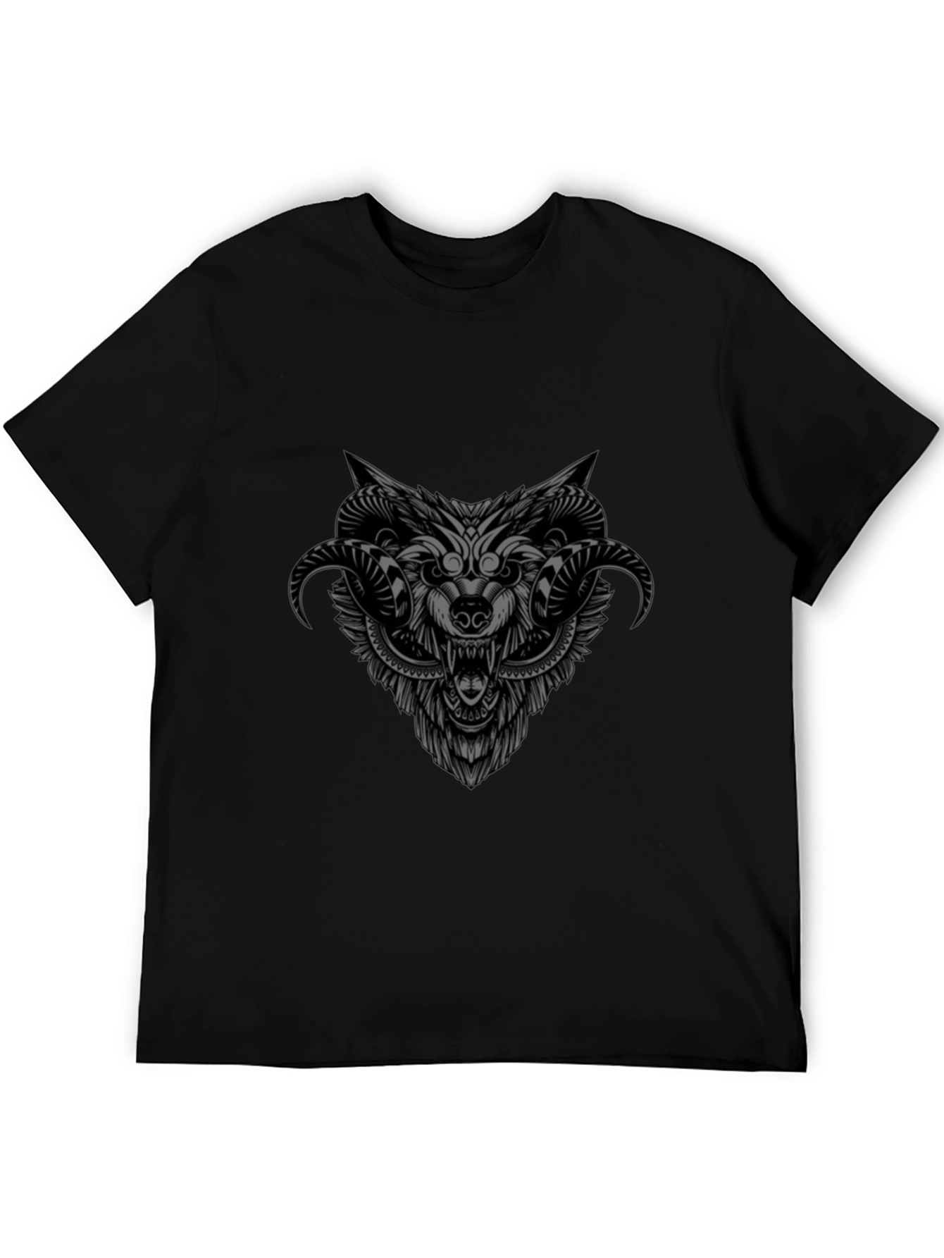 Wolf Head Graphic Print Black T-Shirt