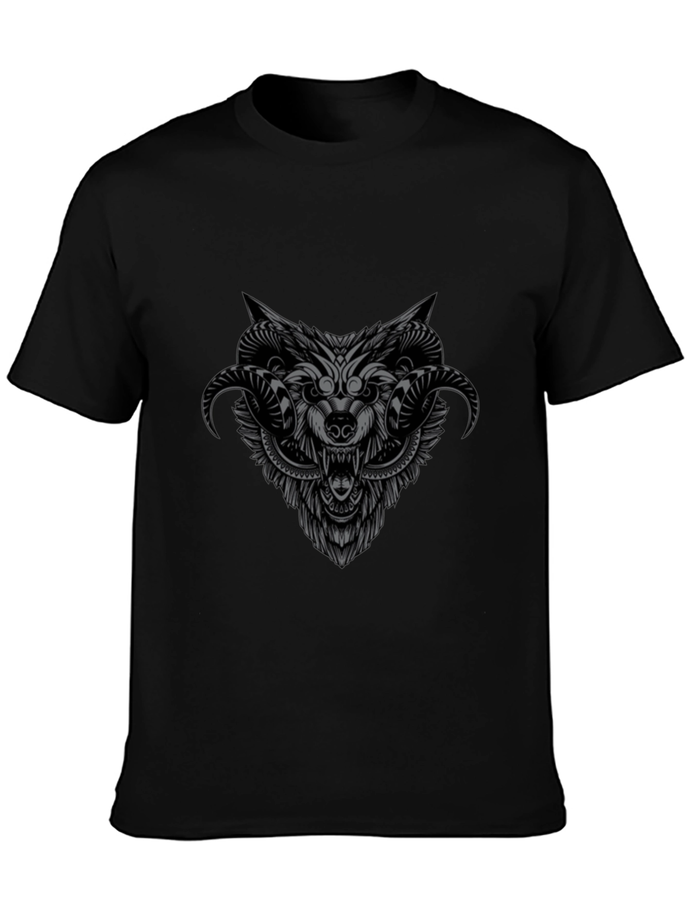 Wolf Head Graphic Print Black T-Shirt