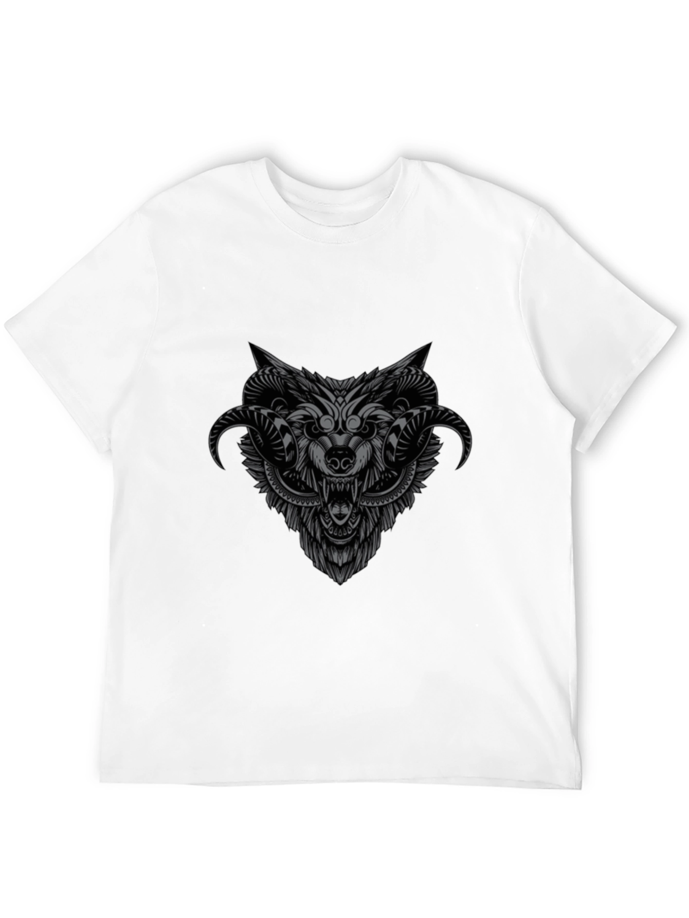Wolf Head Graphic Print Black T-Shirt