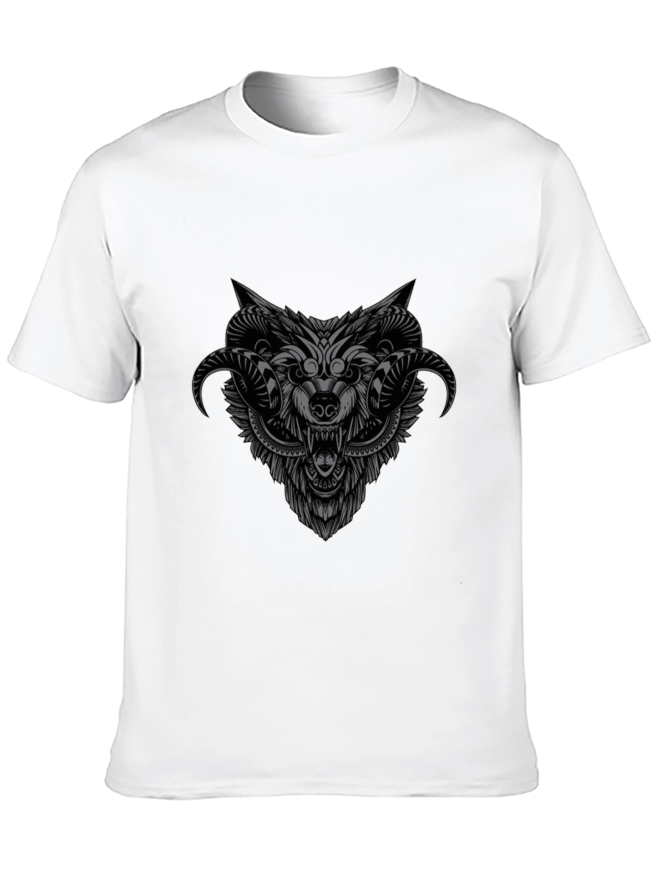 Wolf Head Graphic Print Black T-Shirt
