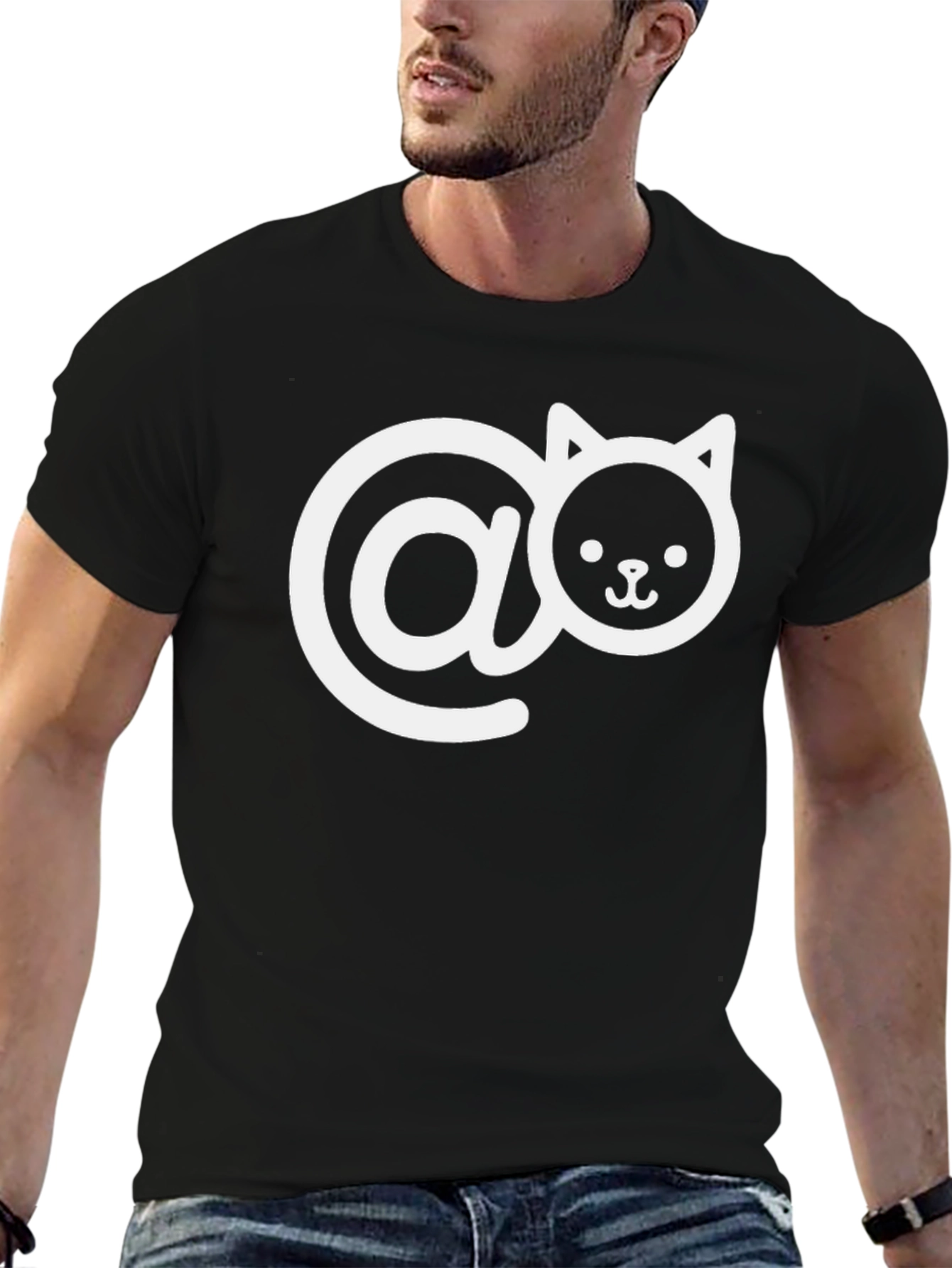 Cute Cat Email Graphic Tee - Black