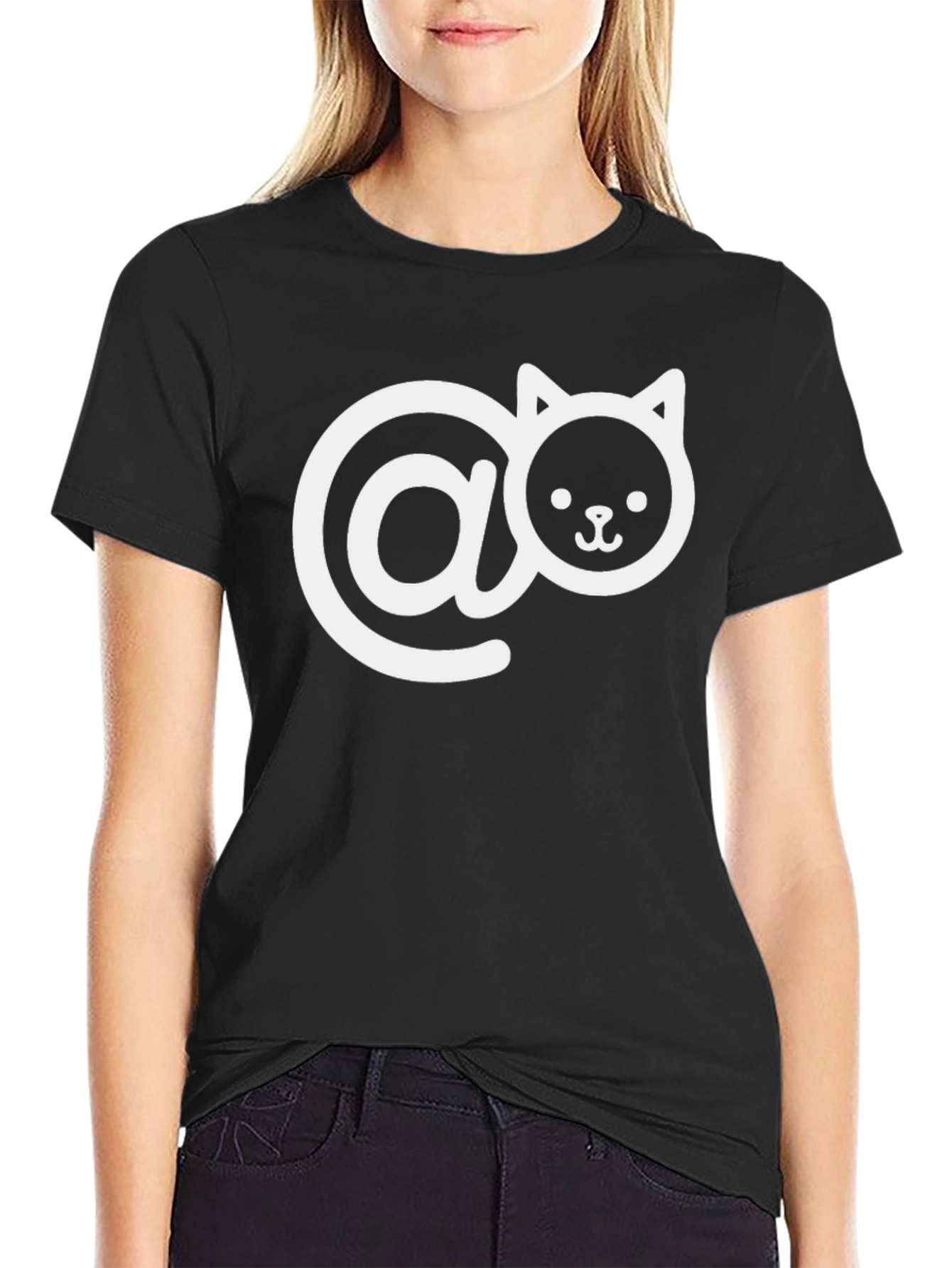Cute Cat Email Graphic Tee - Black