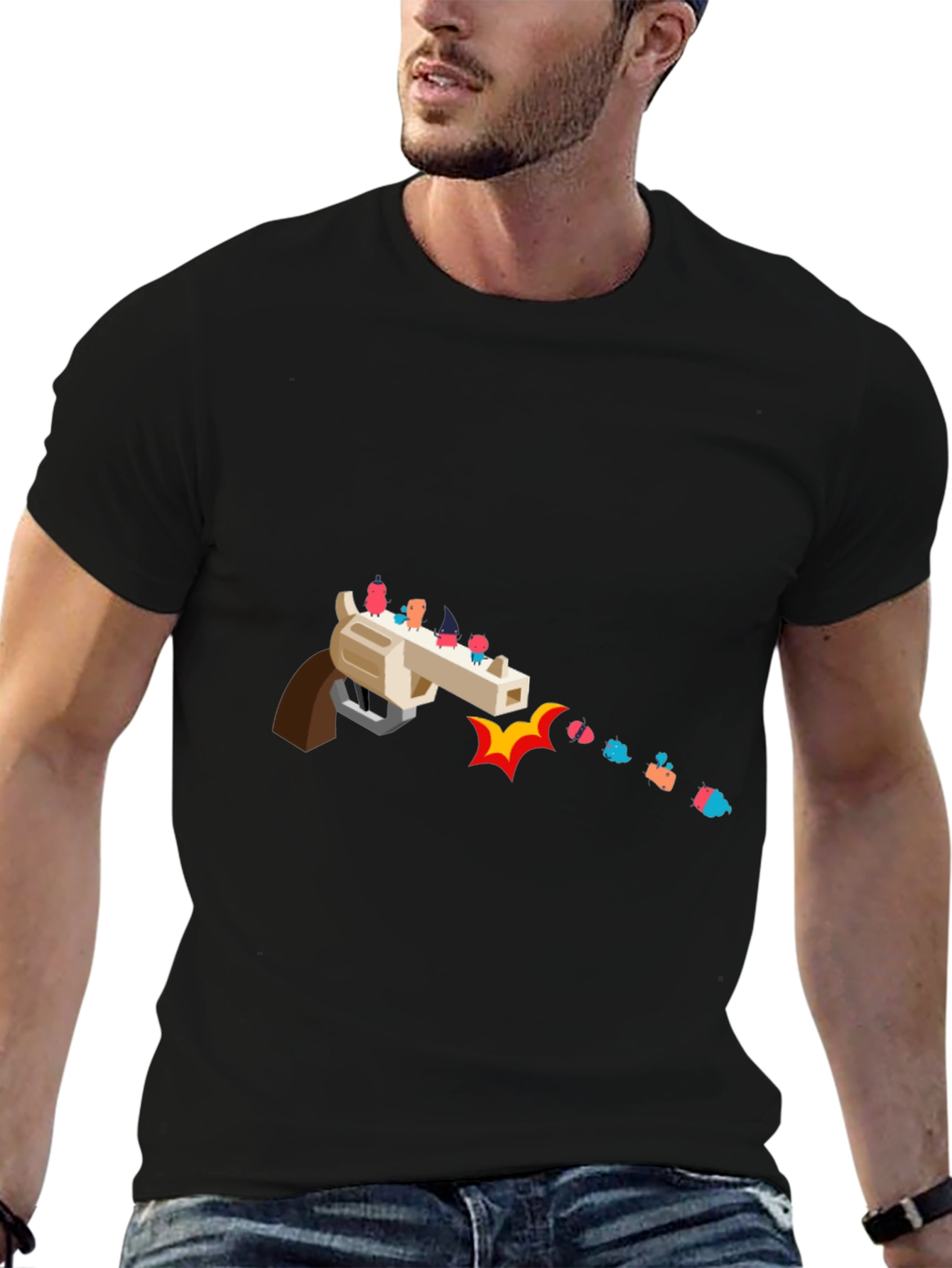 Novelty Graphic Tee - Animated Gun Design