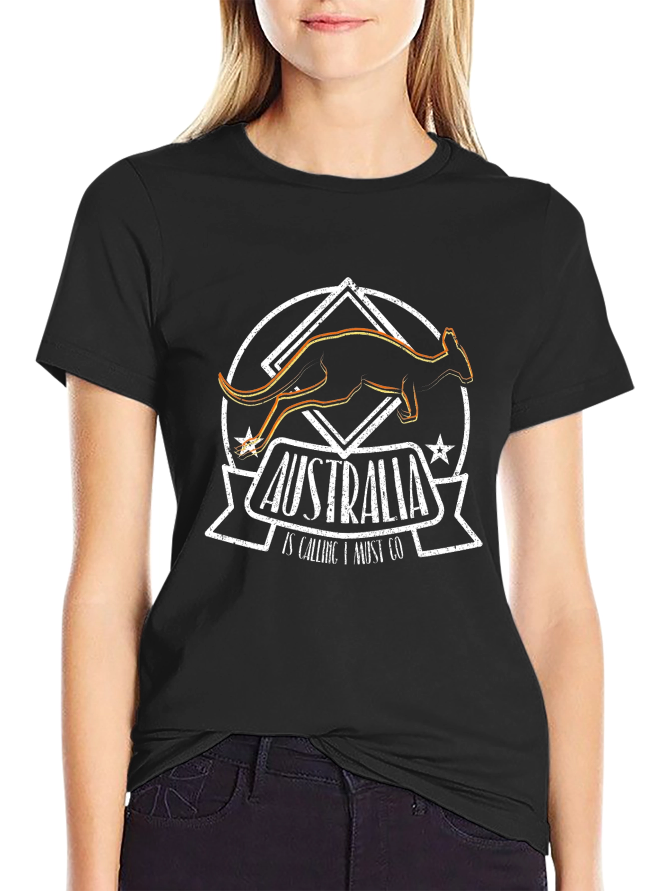 Australia Kangaroo Graphic Print Black T-Shirt