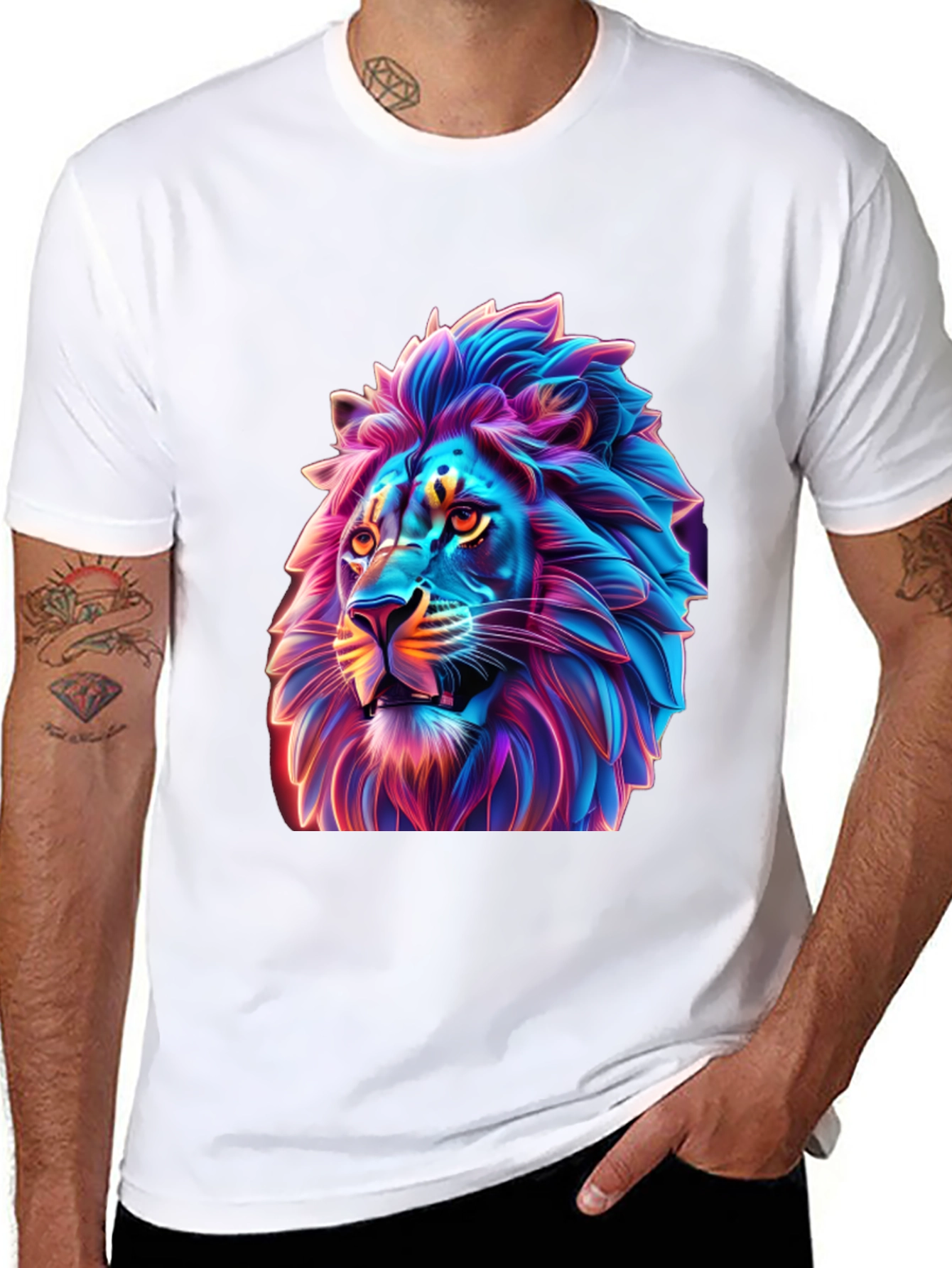 Neon Lion Graphic T-Shirt - Bold Style