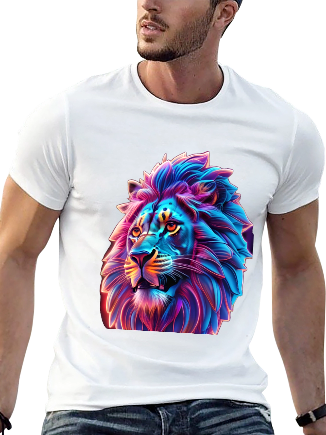 Neon Lion Graphic T-Shirt - Bold Style