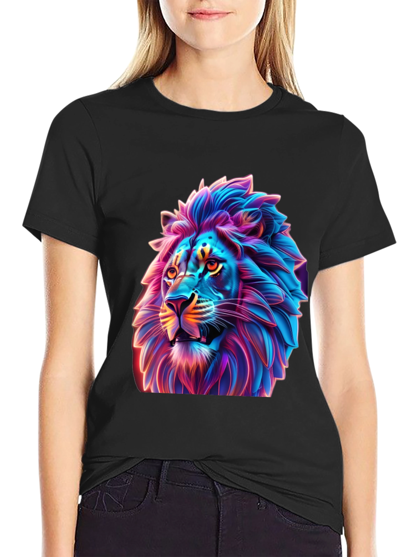 Neon Lion Graphic T-Shirt - Bold Style