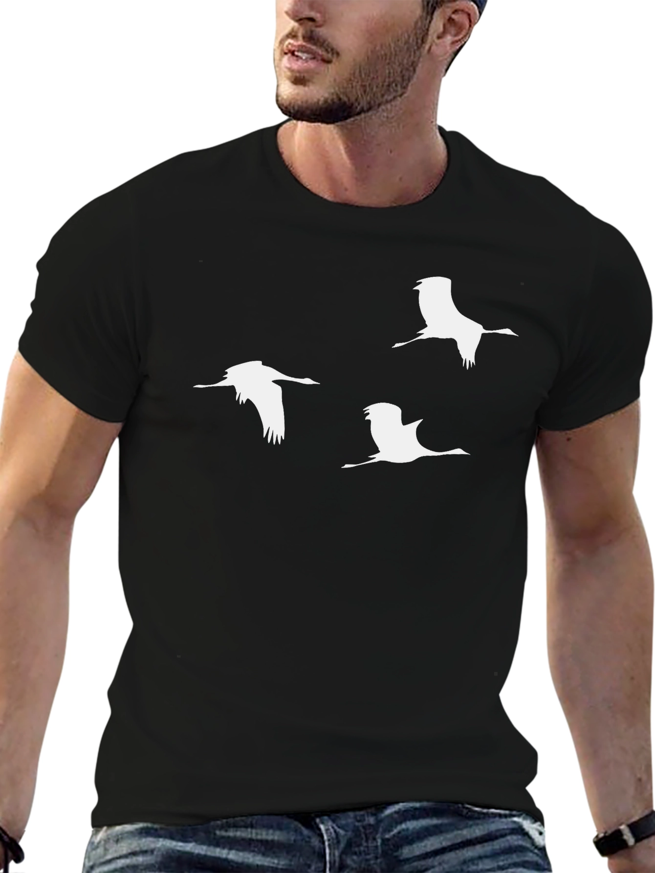 Mens Crane Graphic T-Shirt - Black