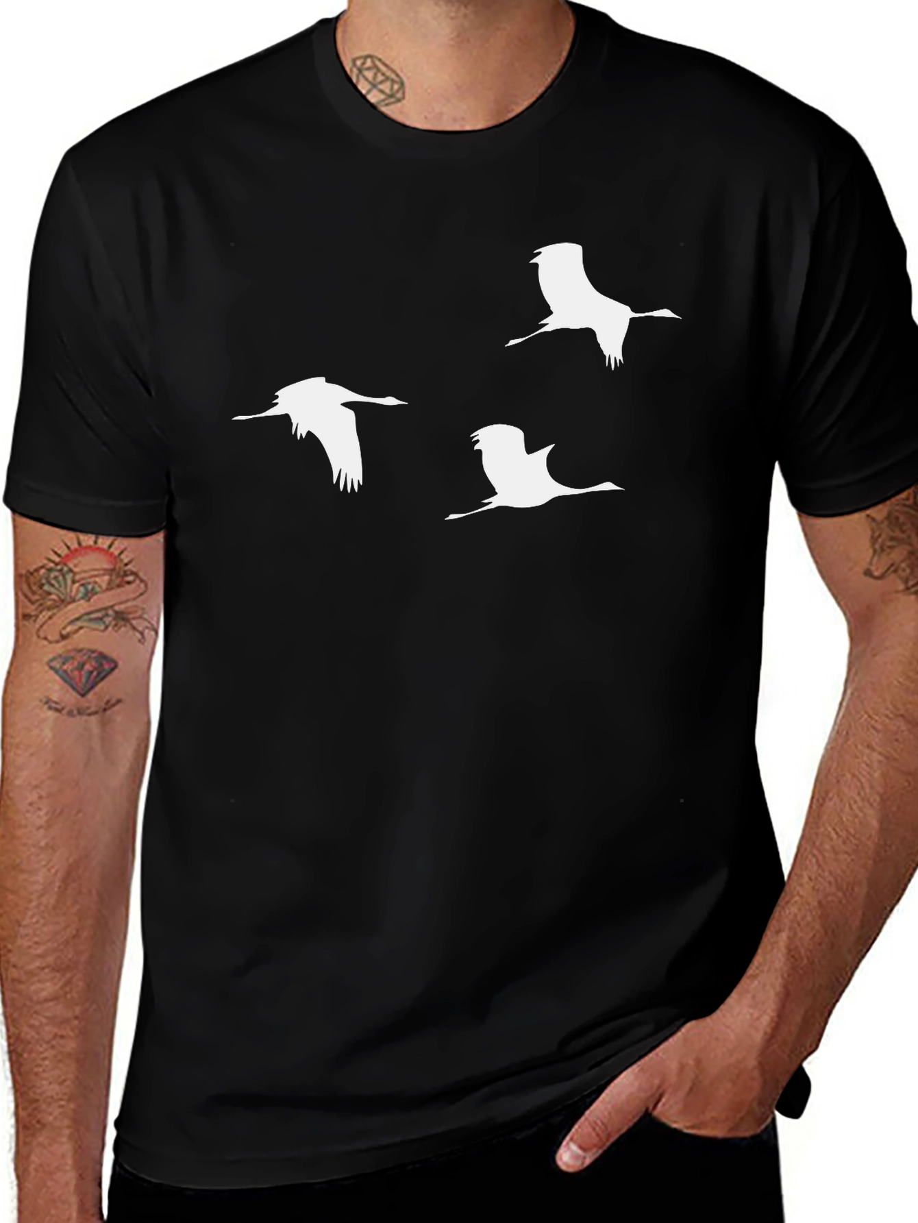 Mens Crane Graphic T-Shirt - Black