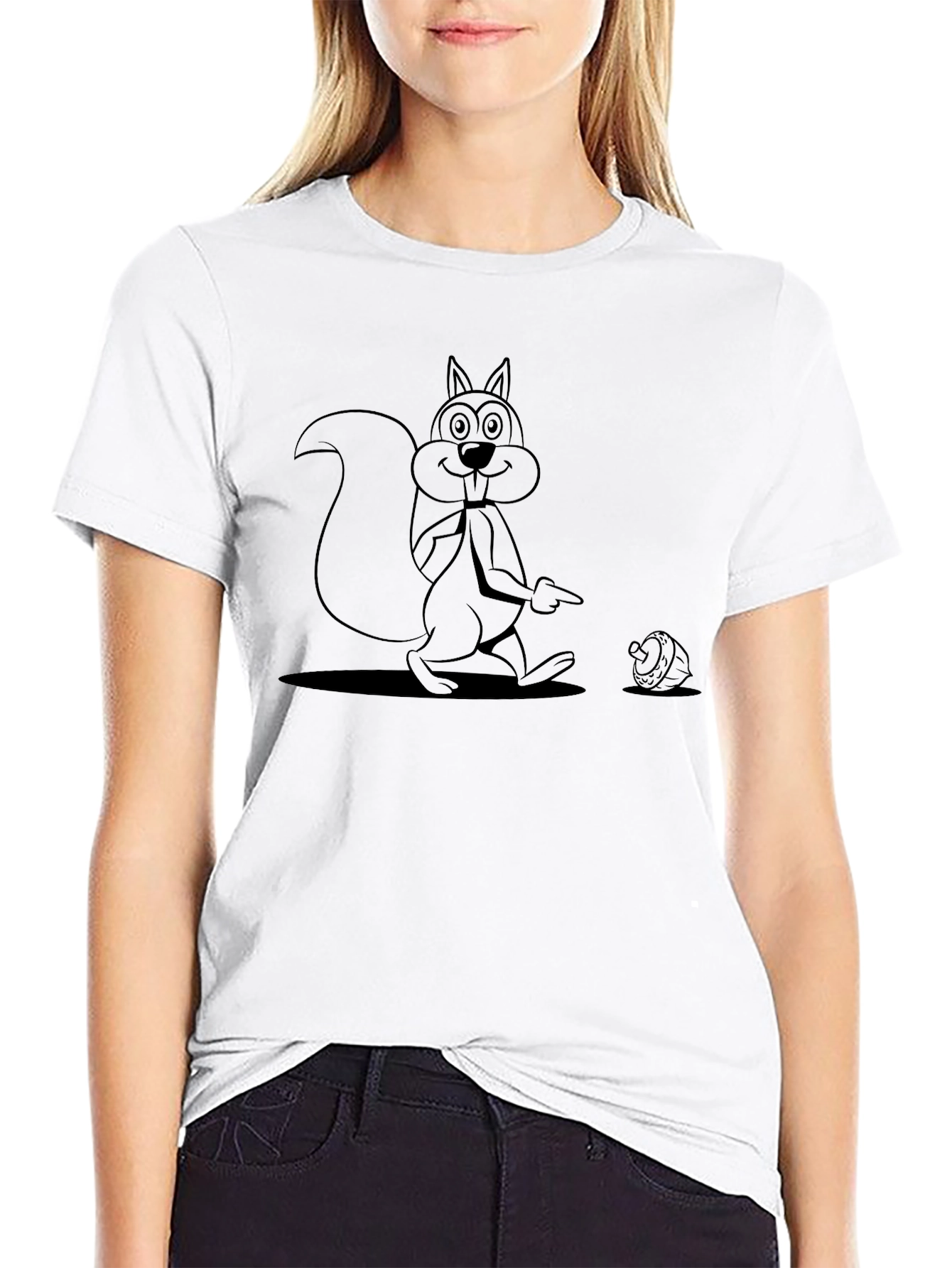 Cartoon Squirrel Graphic Tee - Black Cotton Comfort