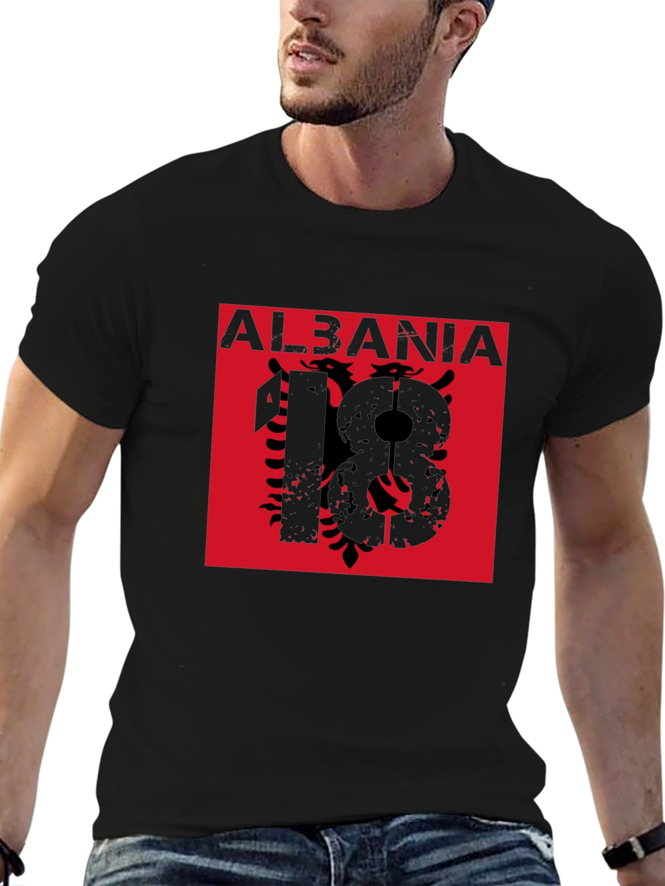 Albania Black T-Shirt Eagle Flag Graphic Tee