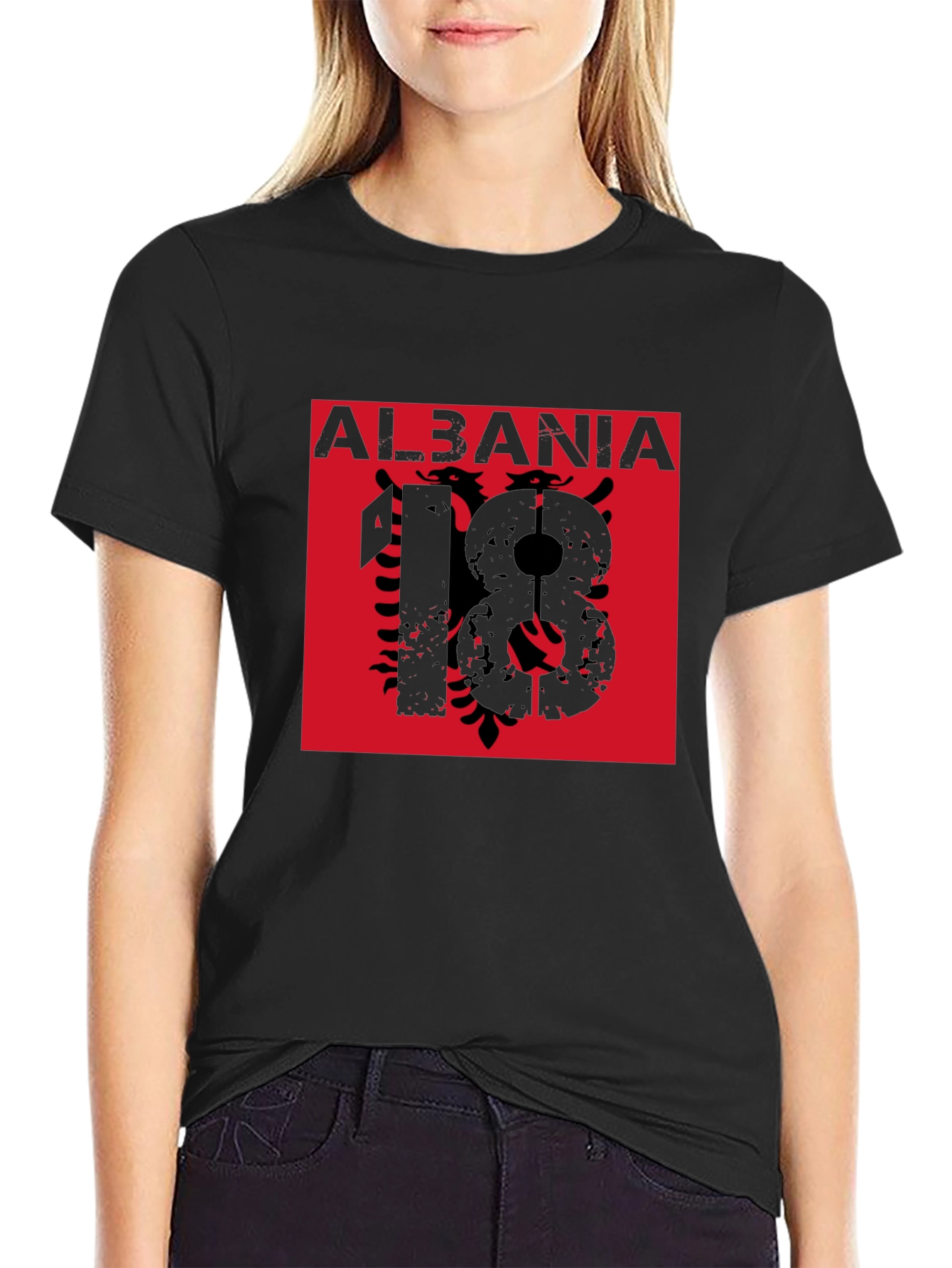 Albania Black T-Shirt Eagle Flag Graphic Tee