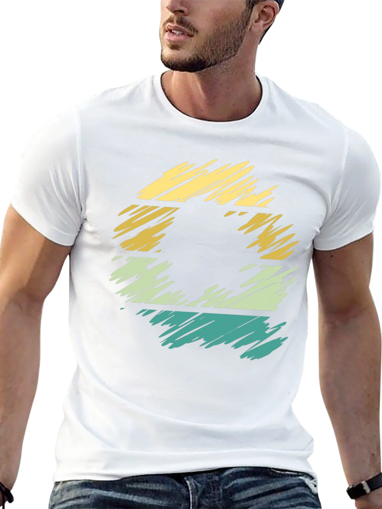 Retro Style Black T-Shirt with Striped Graphic
