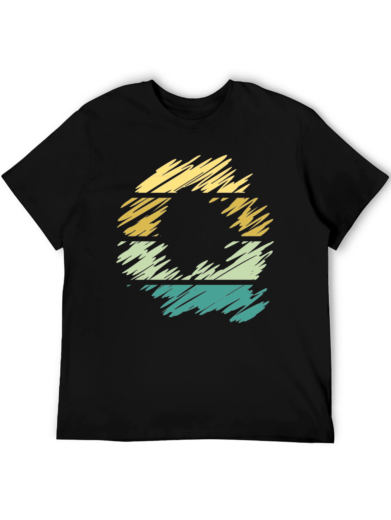 Retro Style Black T-Shirt with Striped Graphic