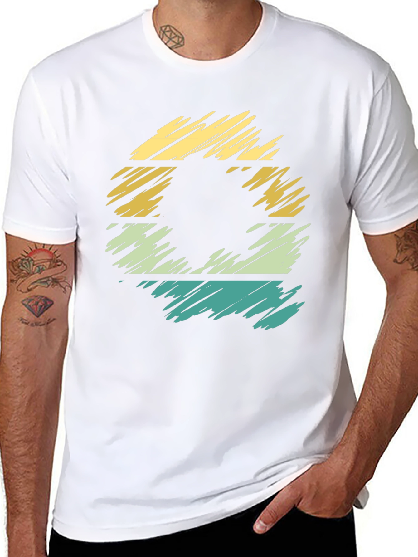 Retro Style Black T-Shirt with Striped Graphic