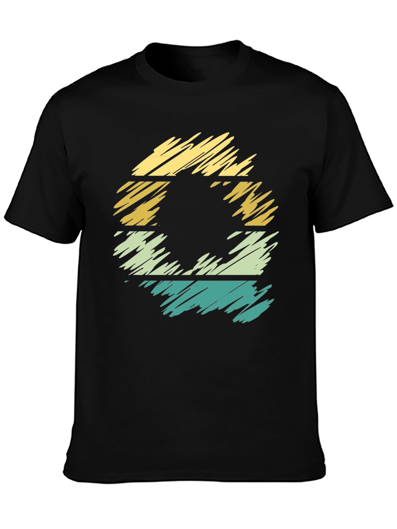 Retro Style Black T-Shirt with Striped Graphic