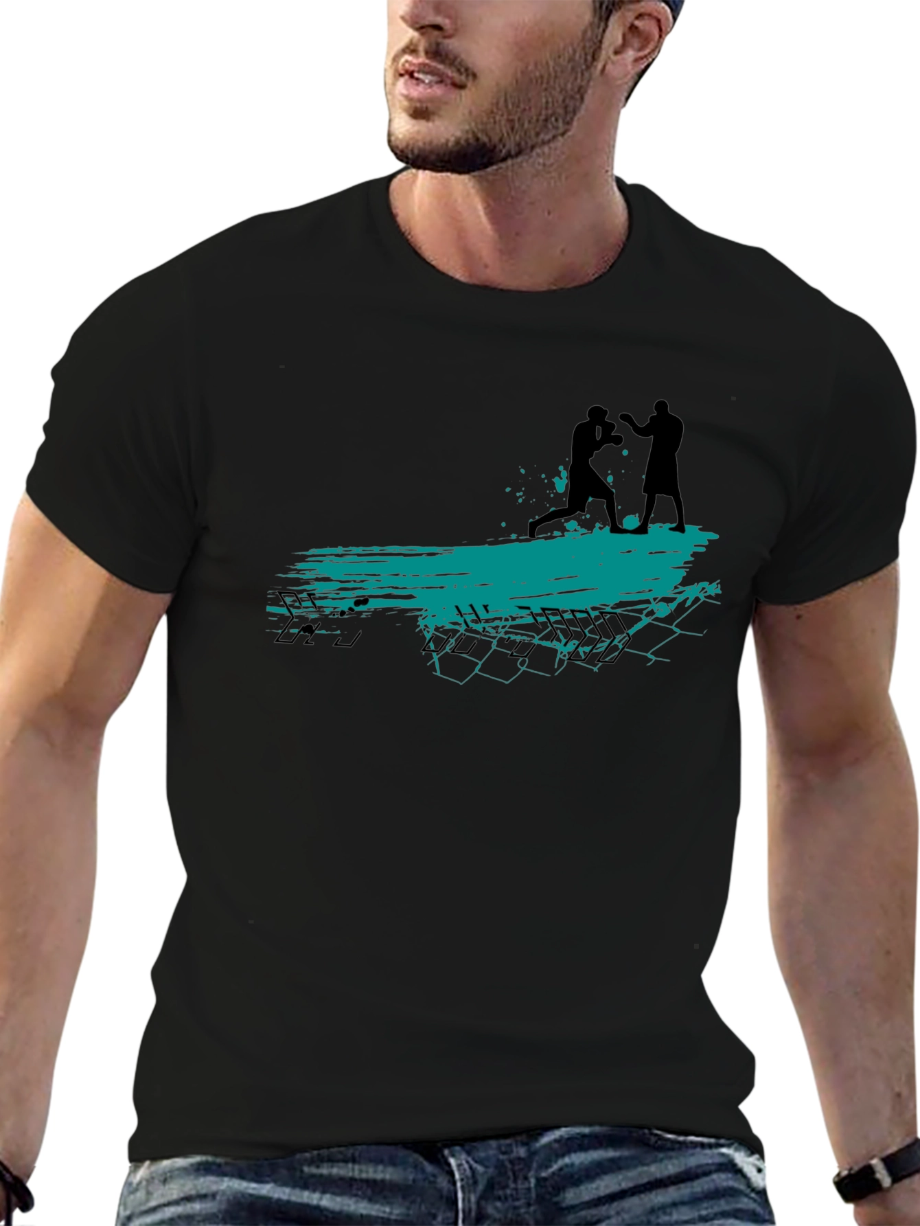 Boxing Silhouette Graphic Tee - Black