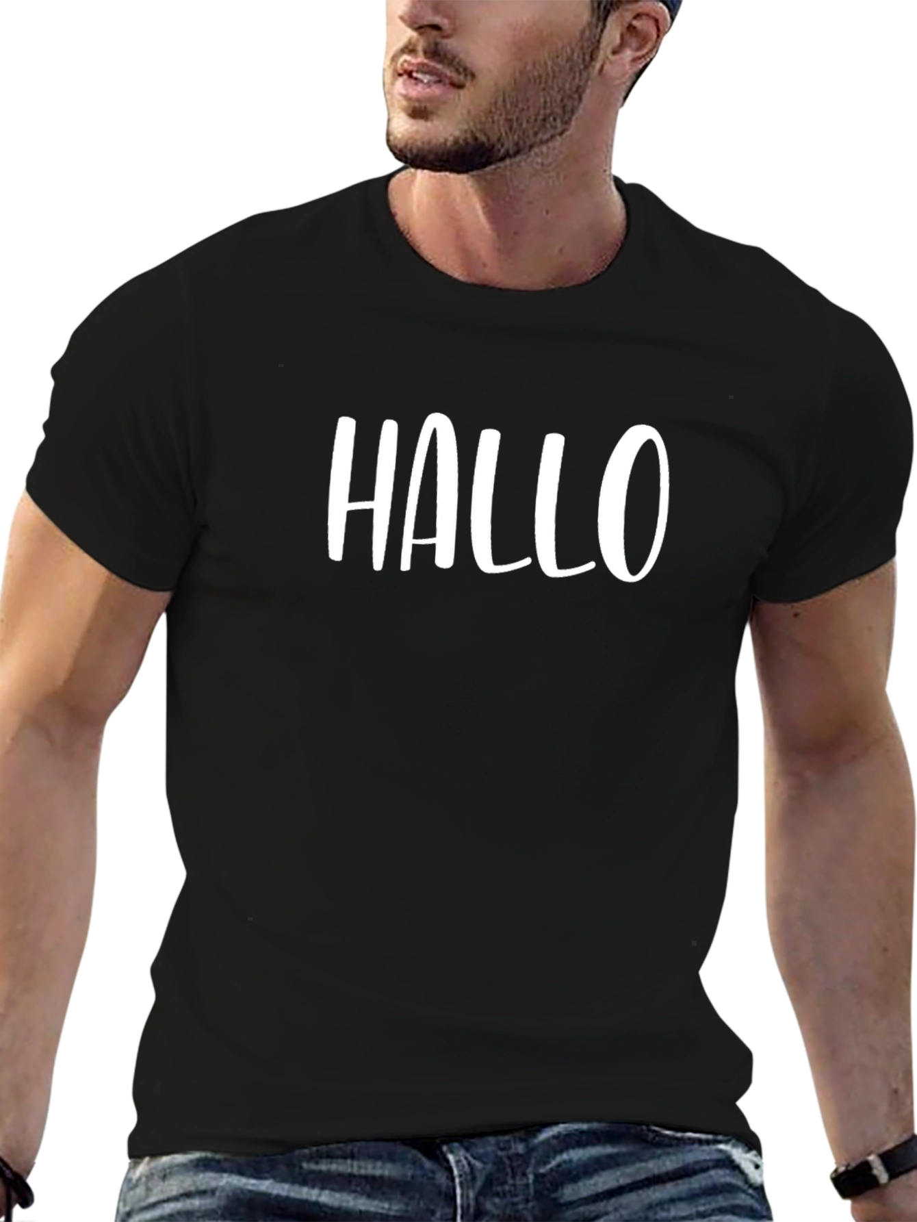 Hallo T-Shirt - Black Crew Neck Tee