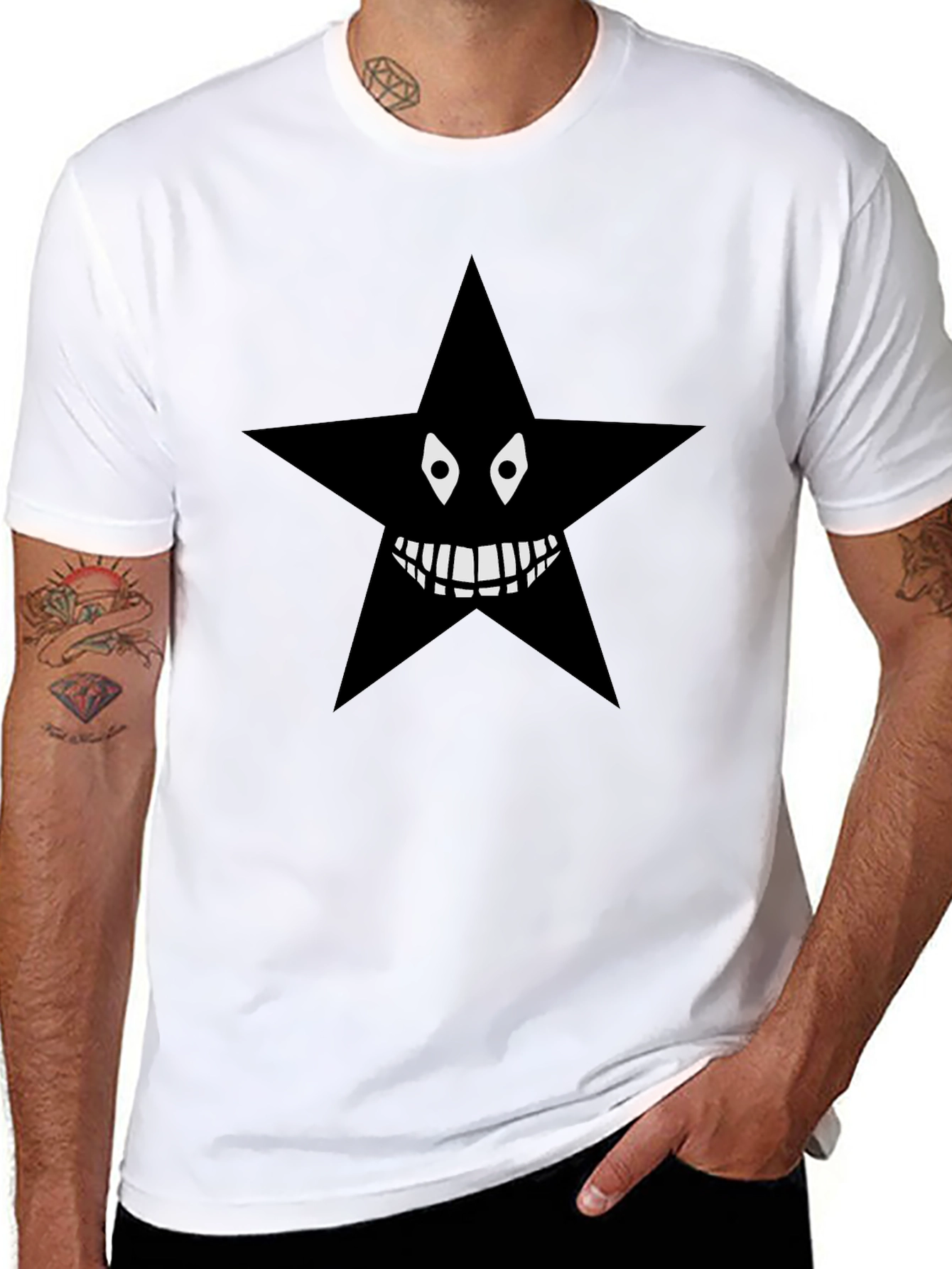 Mens Black Star Graphic Tee - Spooky Style