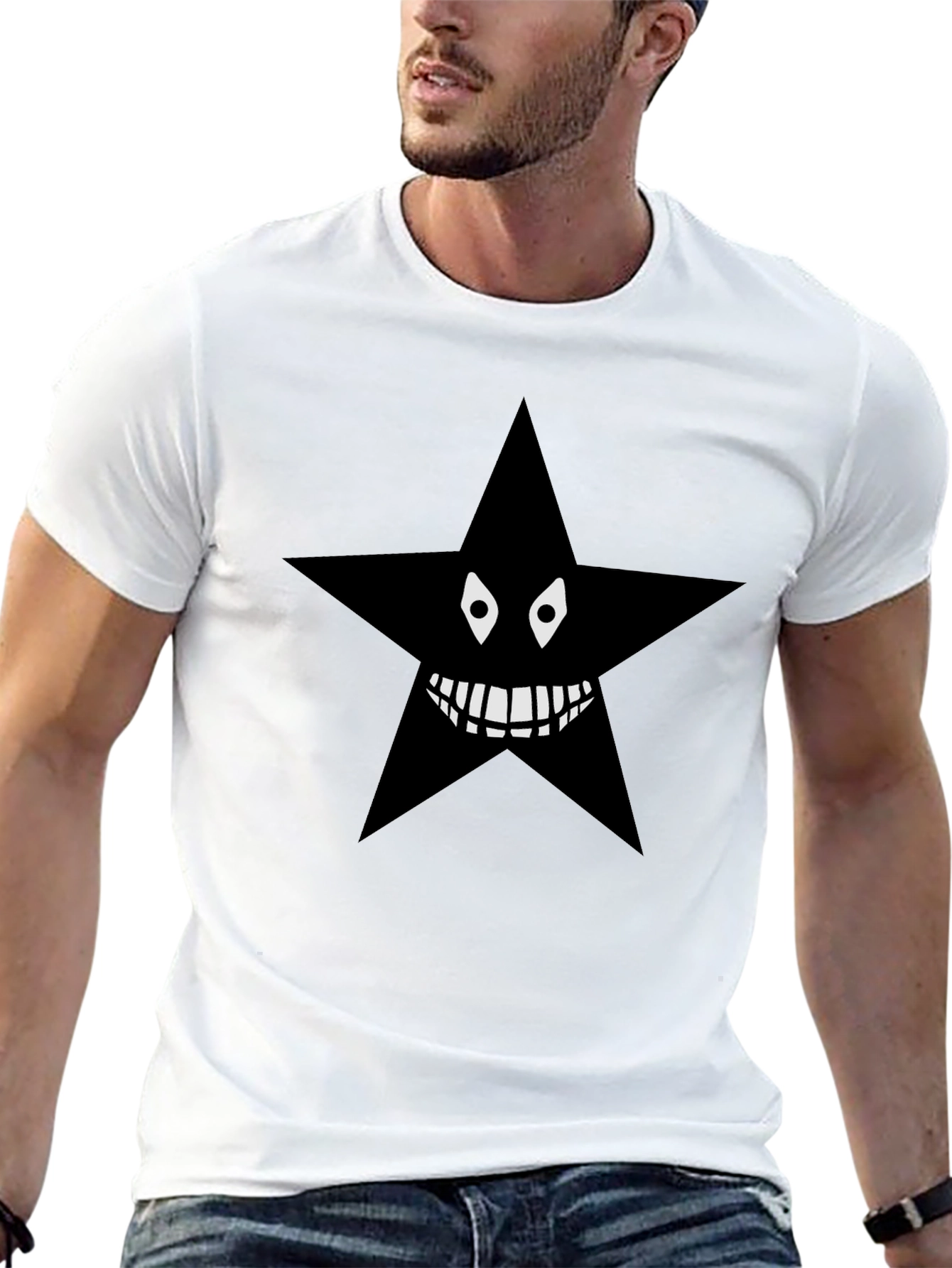 Mens Black Star Graphic Tee - Spooky Style