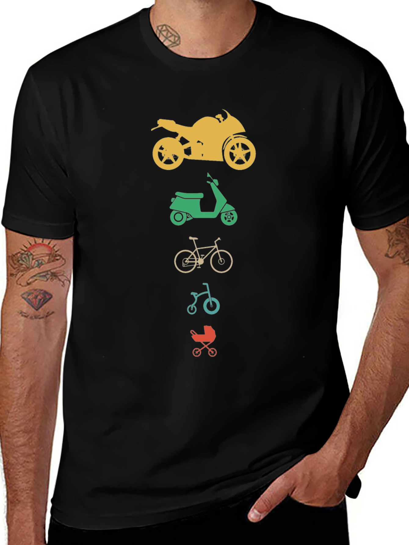 Vehicles T-Shirt: Motorcycle Scooter Bicycle Stroller
