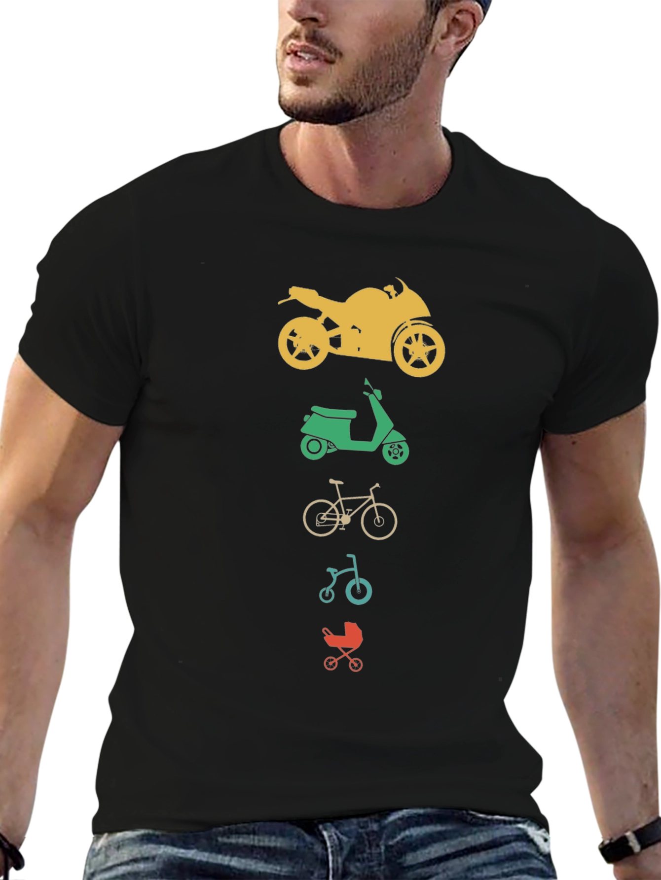 Vehicles T-Shirt: Motorcycle Scooter Bicycle Stroller