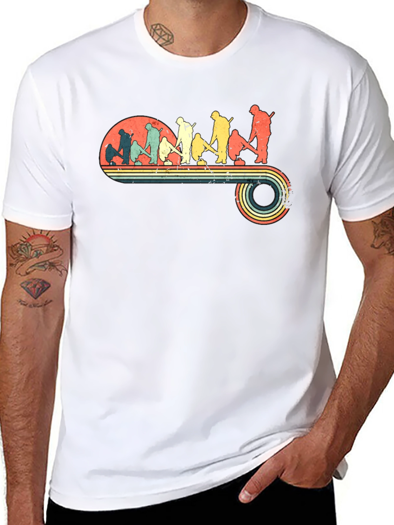 Retro Curling Evolution Graphic T-Shirt