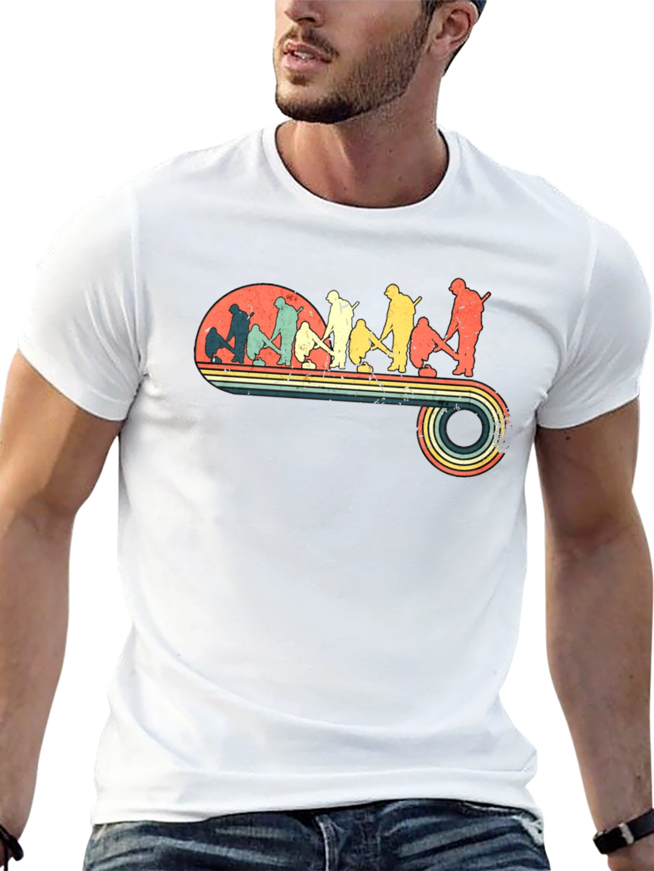 Retro Curling Evolution Graphic T-Shirt