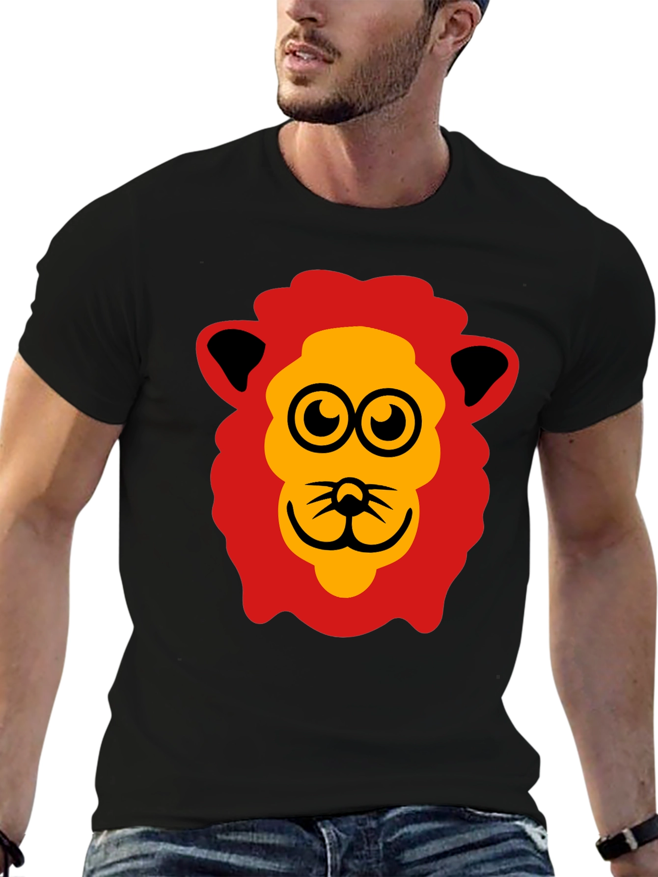 Fun Lion Graphic Tee - Black Cotton T-Shirt