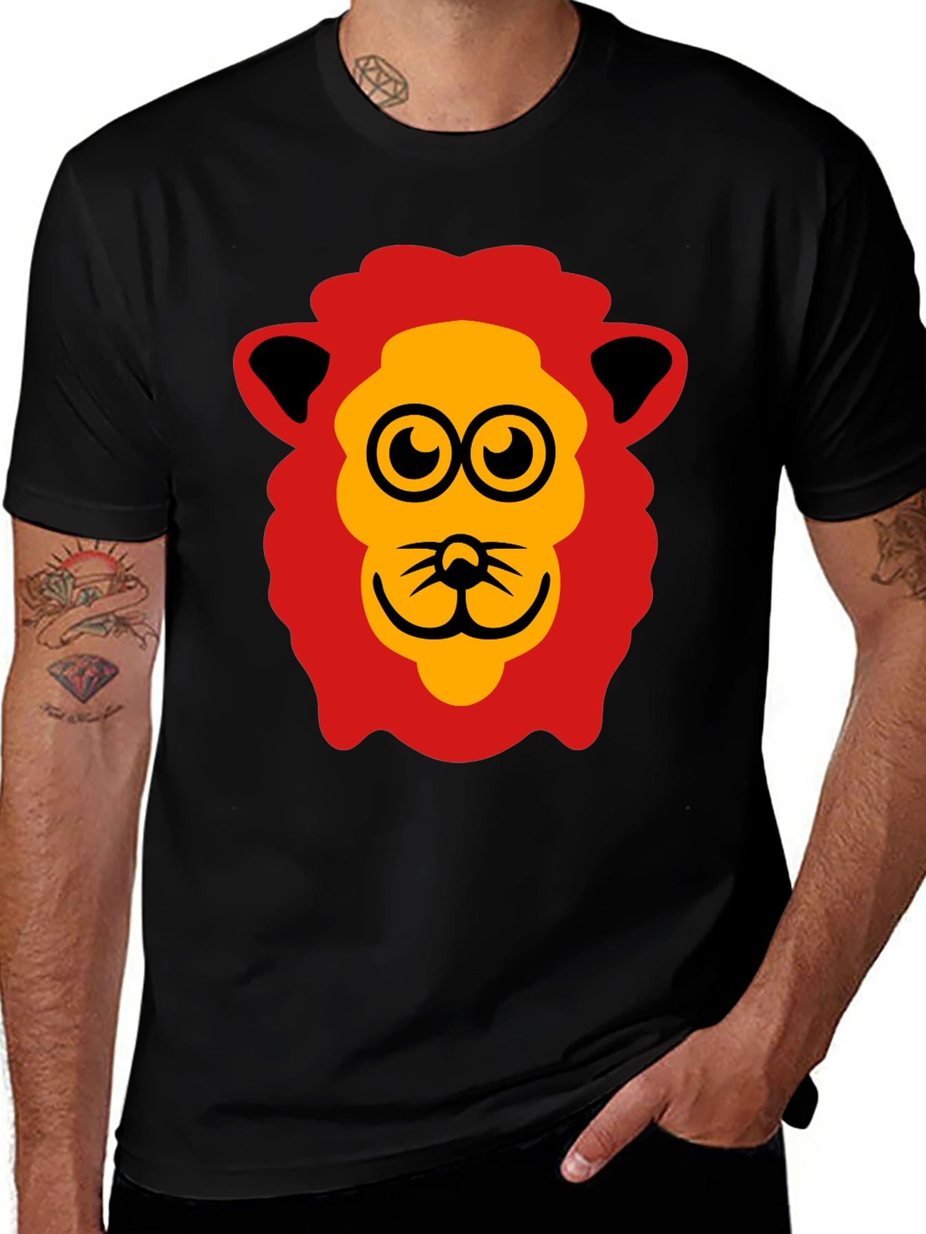 Fun Lion Graphic Tee - Black Cotton T-Shirt