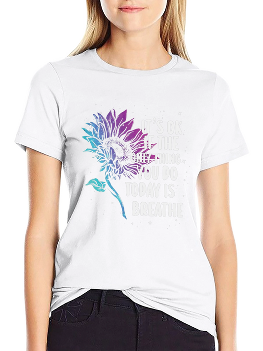 Inspirational Breathe Sunflower Graphic T-Shirt