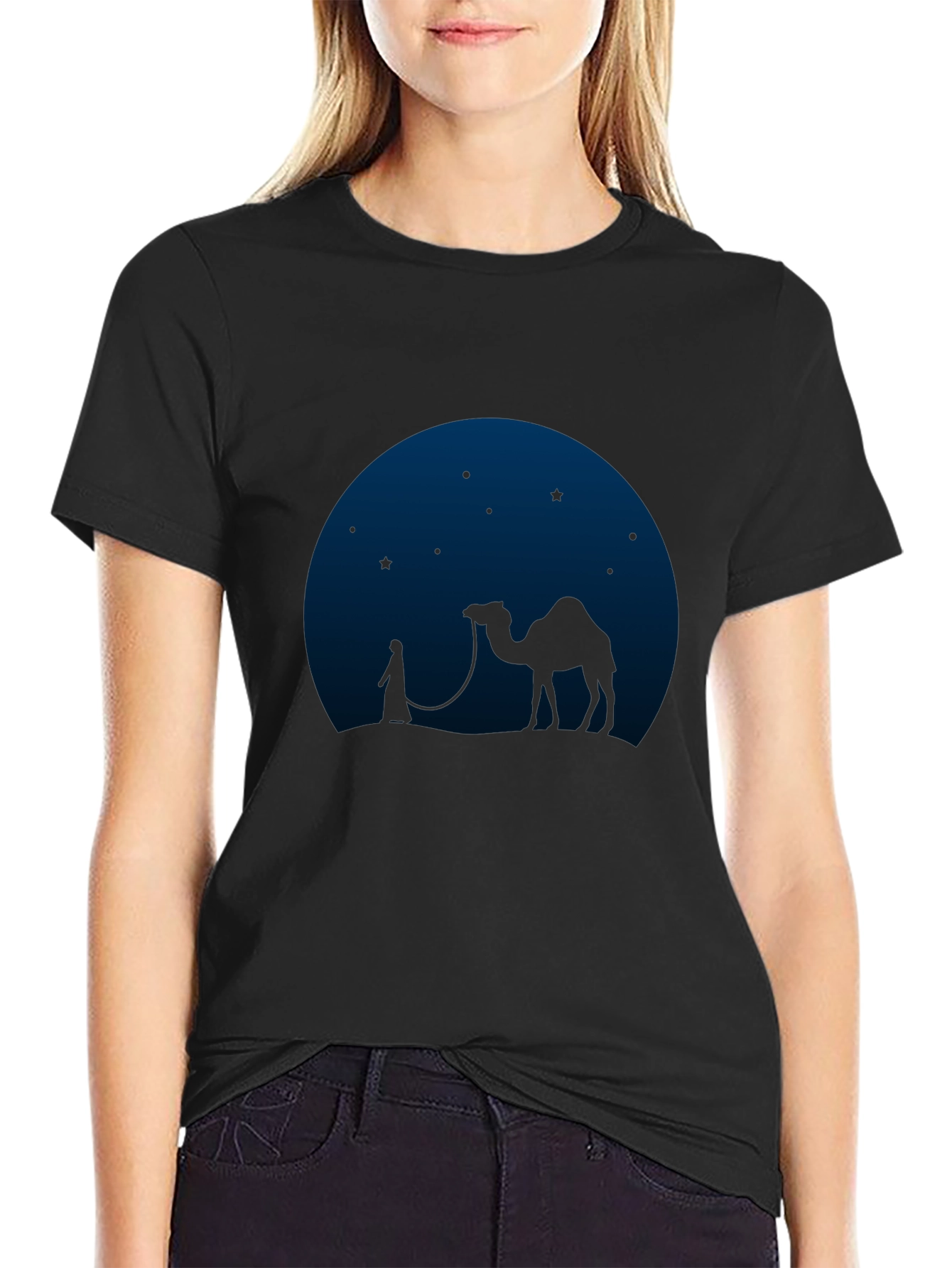 Desert Night T-Shirt - Camel Silhouette Graphic Tee