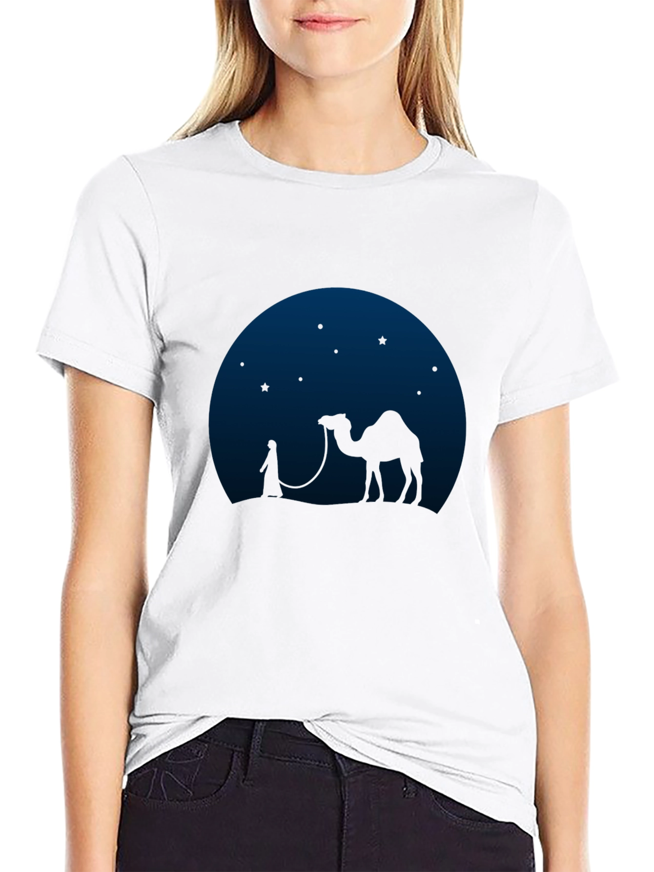 Desert Night T-Shirt - Camel Silhouette Graphic Tee