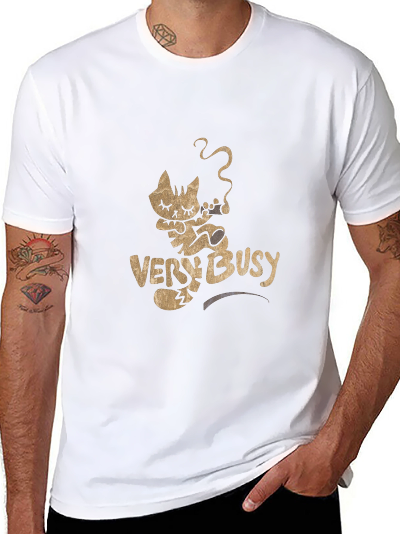 Funny Cat Smoking Tee - Very Busy Design